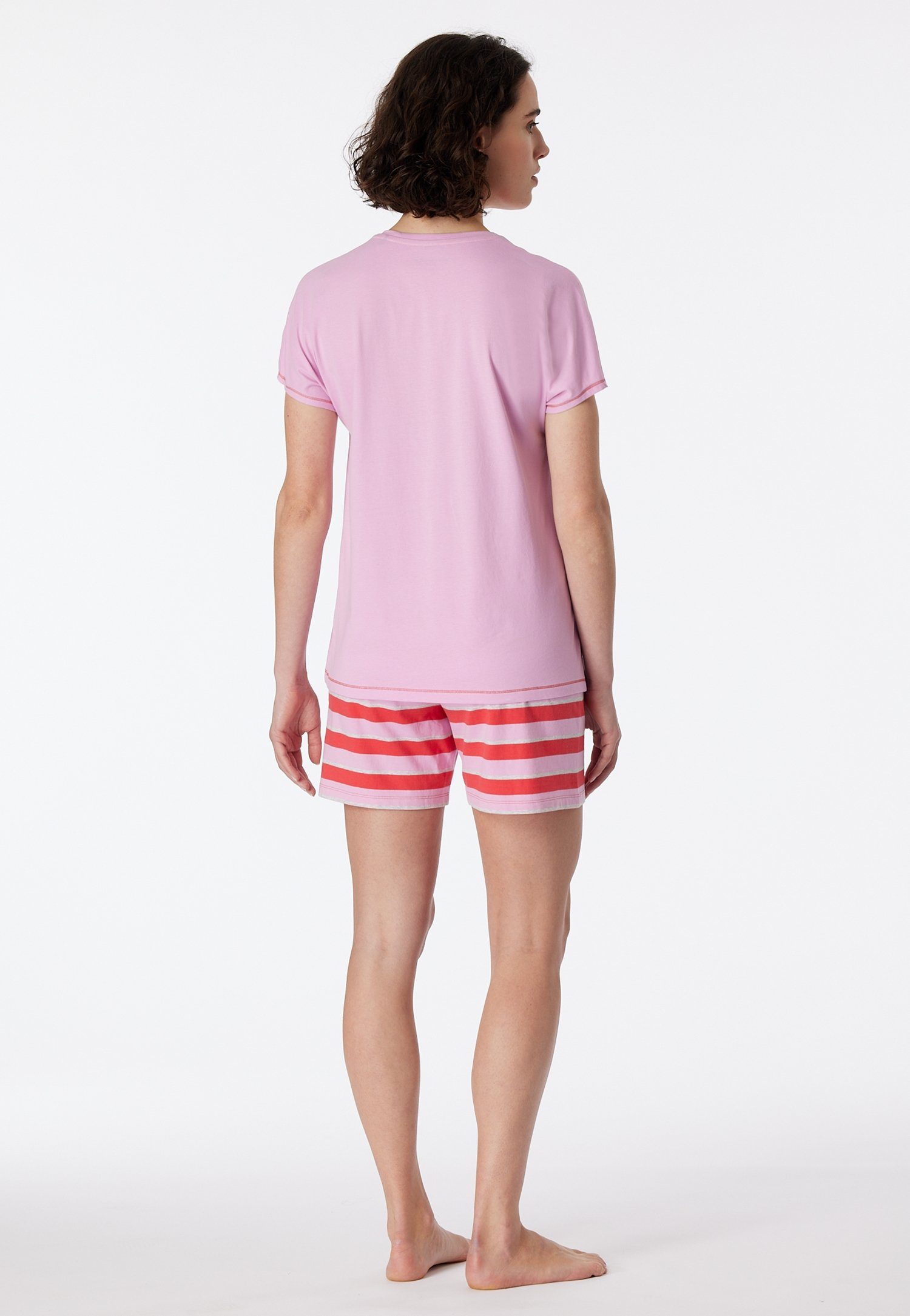 Schiesser Shortama Casual Essentials met effen shirt en gestreepte broek (2-delig)