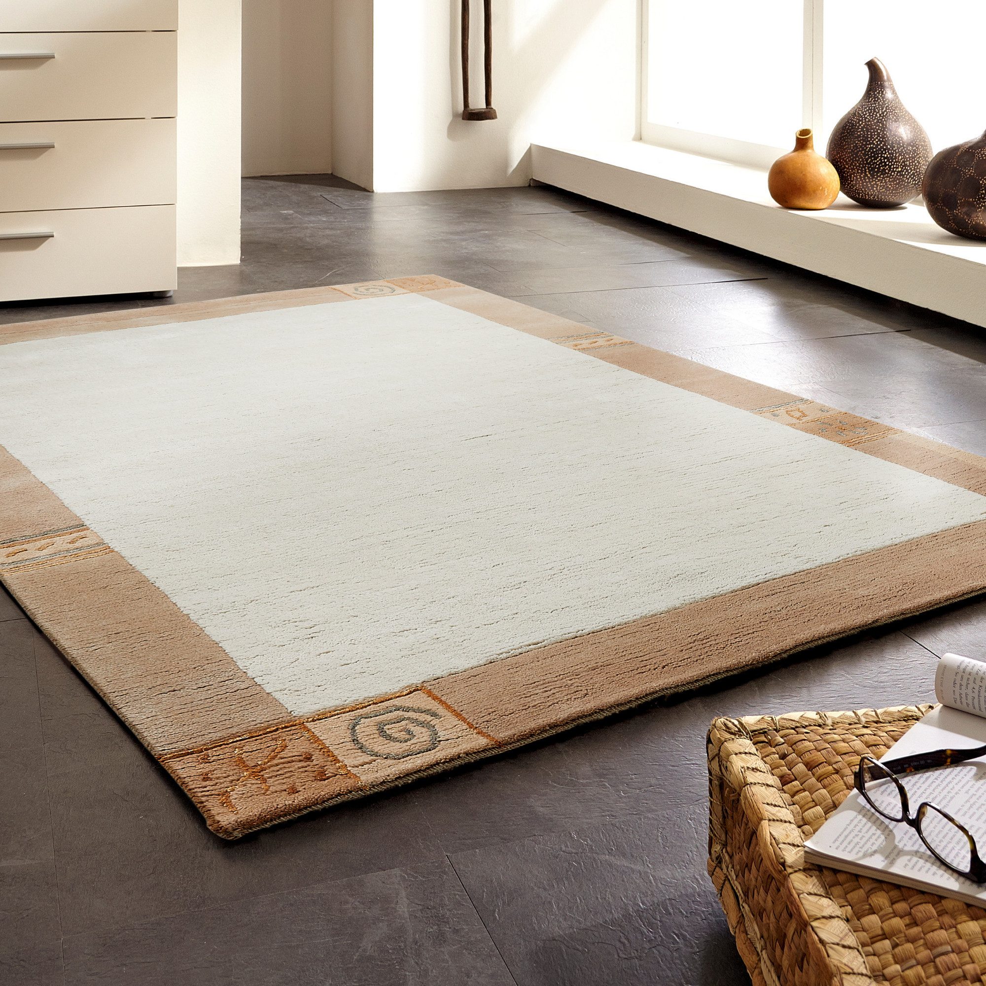 LUXOR living Wollen kleed India zuivere wol, met de hand geknoopt, met randdessin, ook als loper