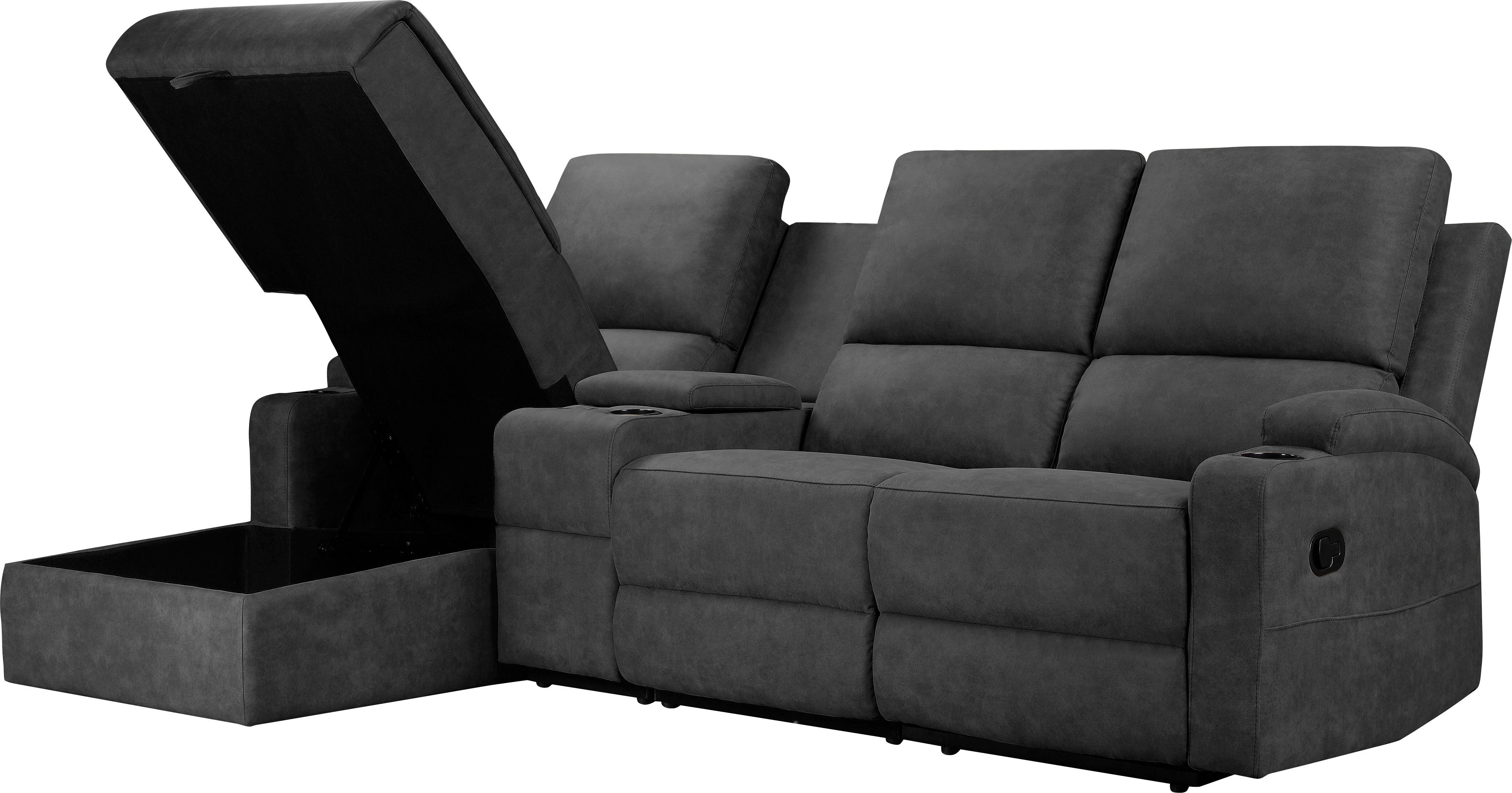 Home affaire Hoekbank Napori multimediabank, 3 bioscoopstoelen XXL, L-model, Bioscoopbank met relaxfunctie, bekerhouder, opbergvak en opbergbox