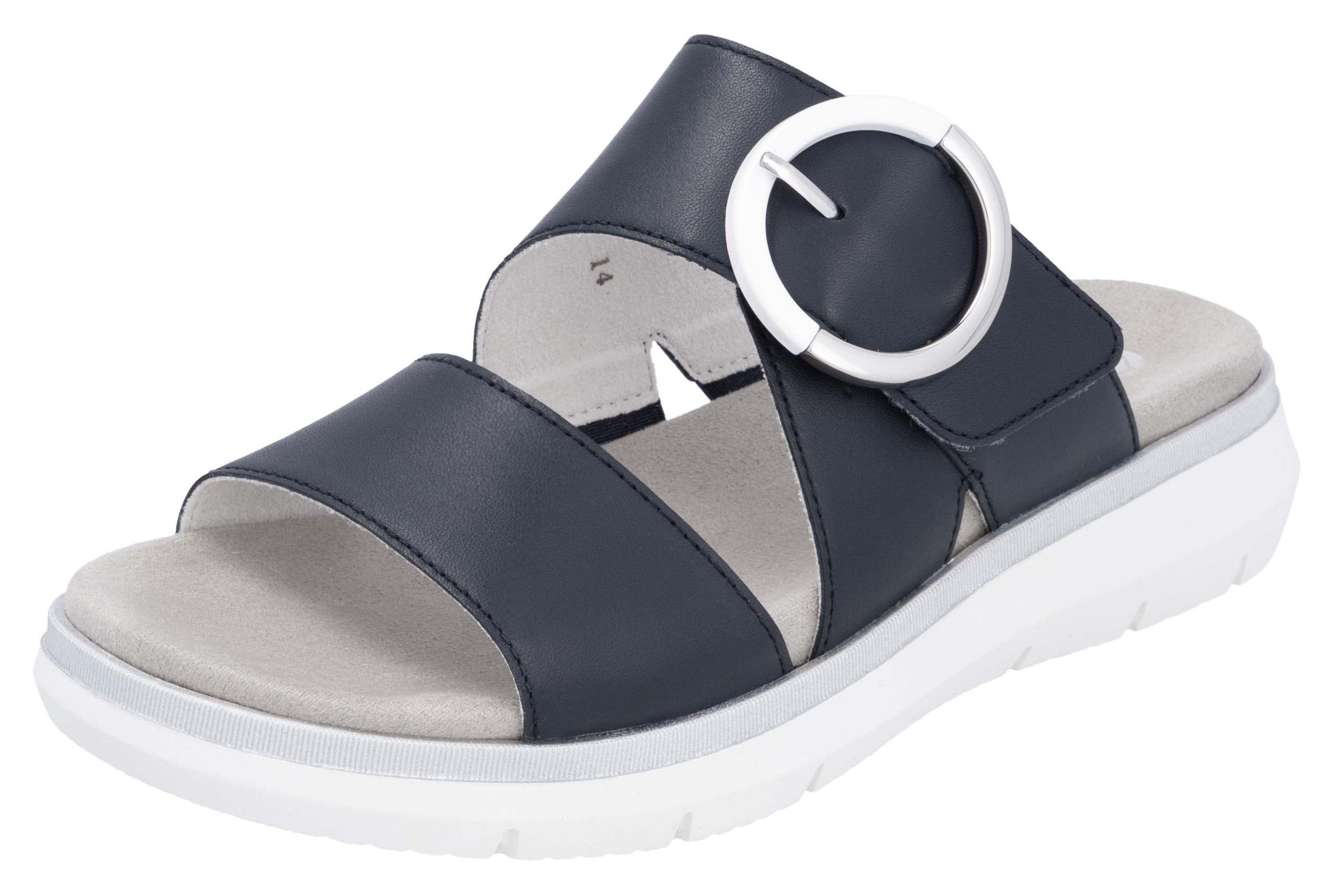 Remonte Slippers , wig hak, zomerschoen, gemaksschoen met klittenband dames sandaaltjes maat 45 blauw