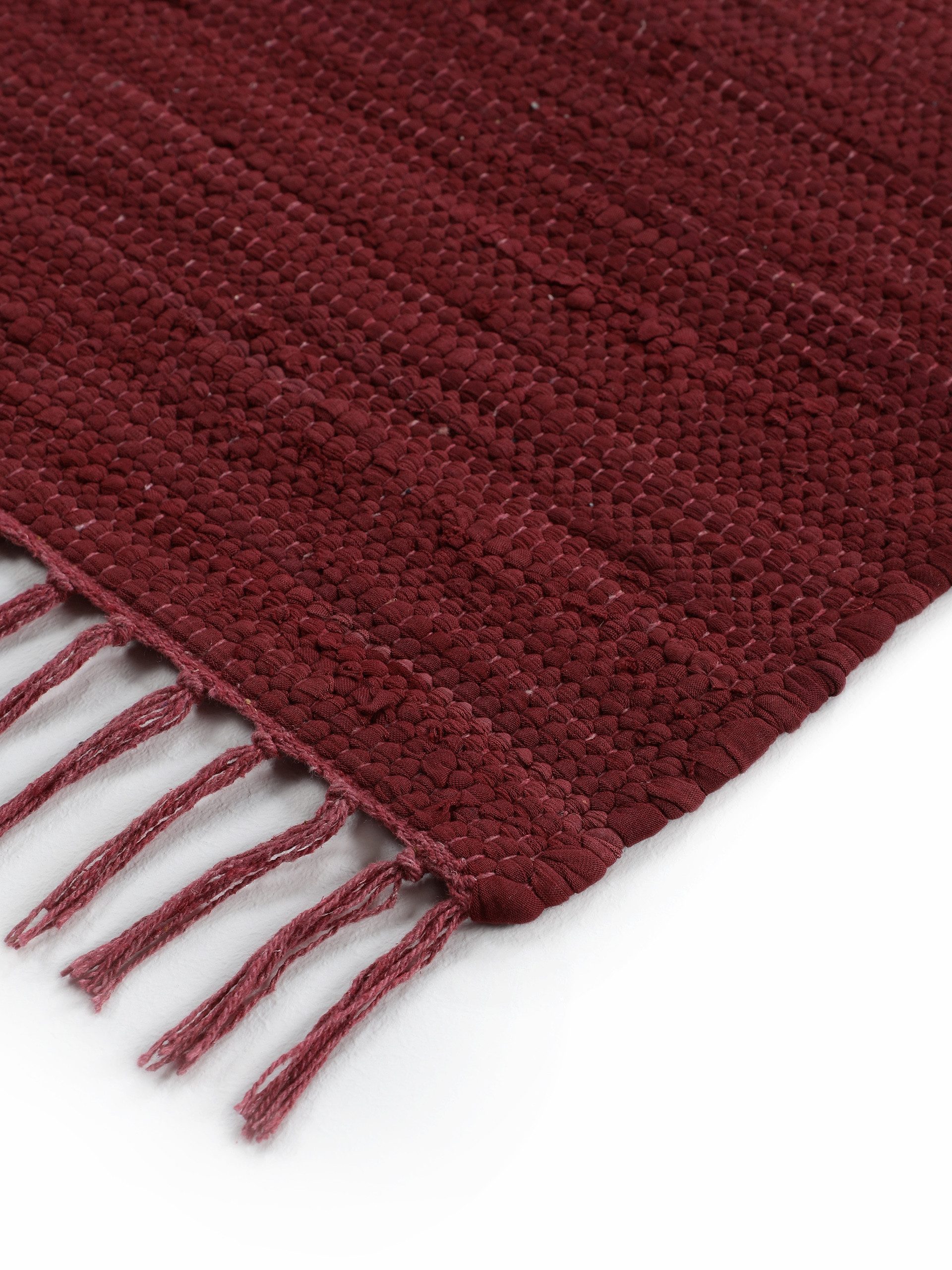 carpetfine Vloerkleed Kelim Chindi uni, ook als loper Tweezijdig te gebruiken kleed, puur katoen, met de hand geweven, unikleuren, met franje