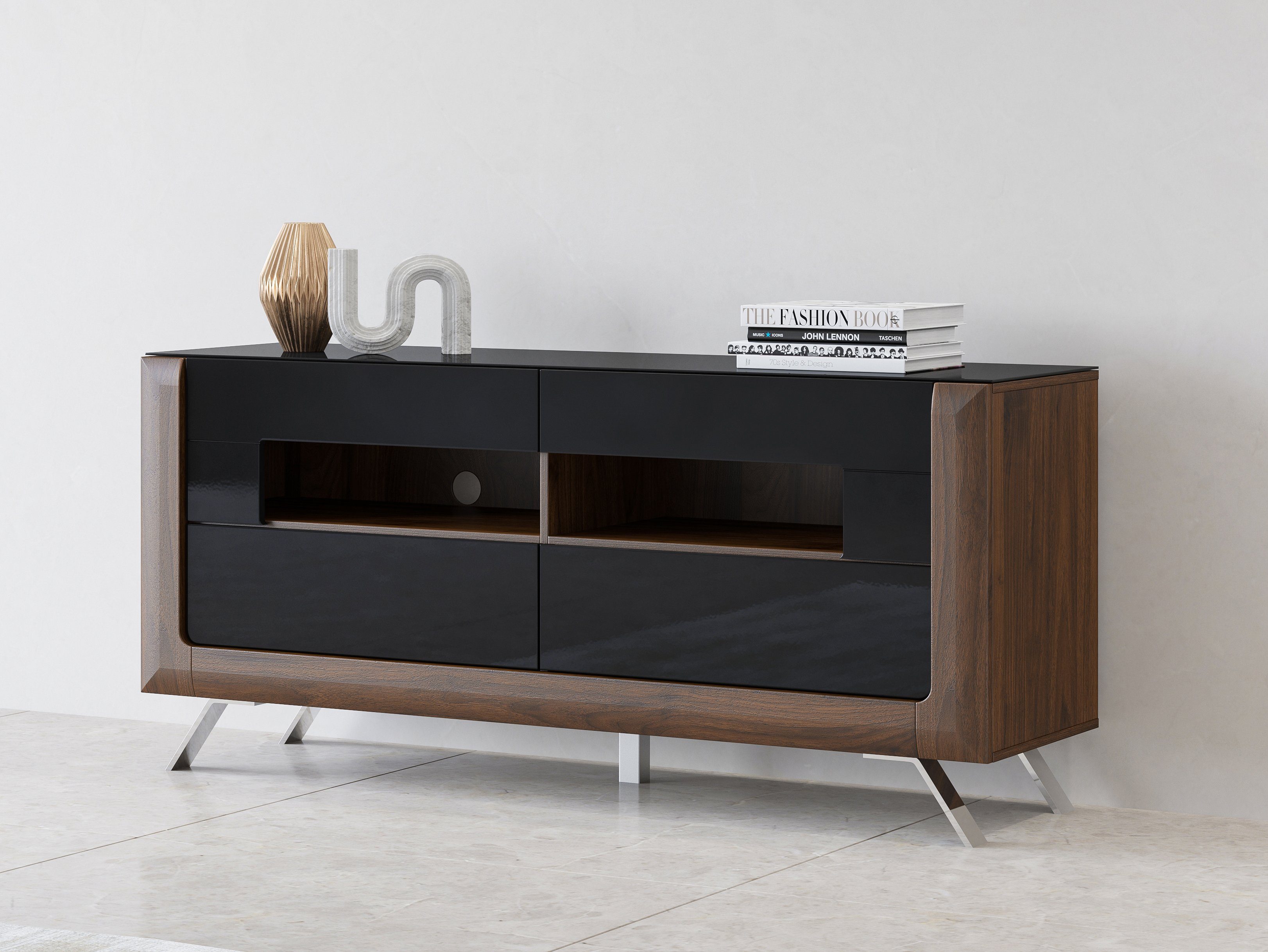 Leonique Tv-meubel Kasai Breedte 160,5 cm, met 2 laden lowboards zwart