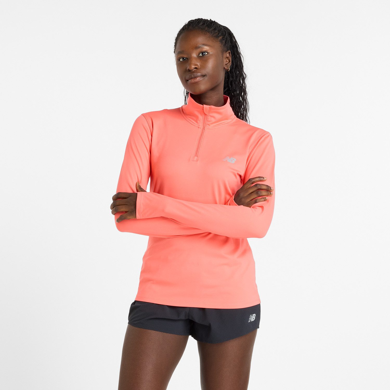 New Balance Runningshirt Sport Essentialspace Dye Quarter Zip PINK TAFFY dames sportshirts maat XXL rood