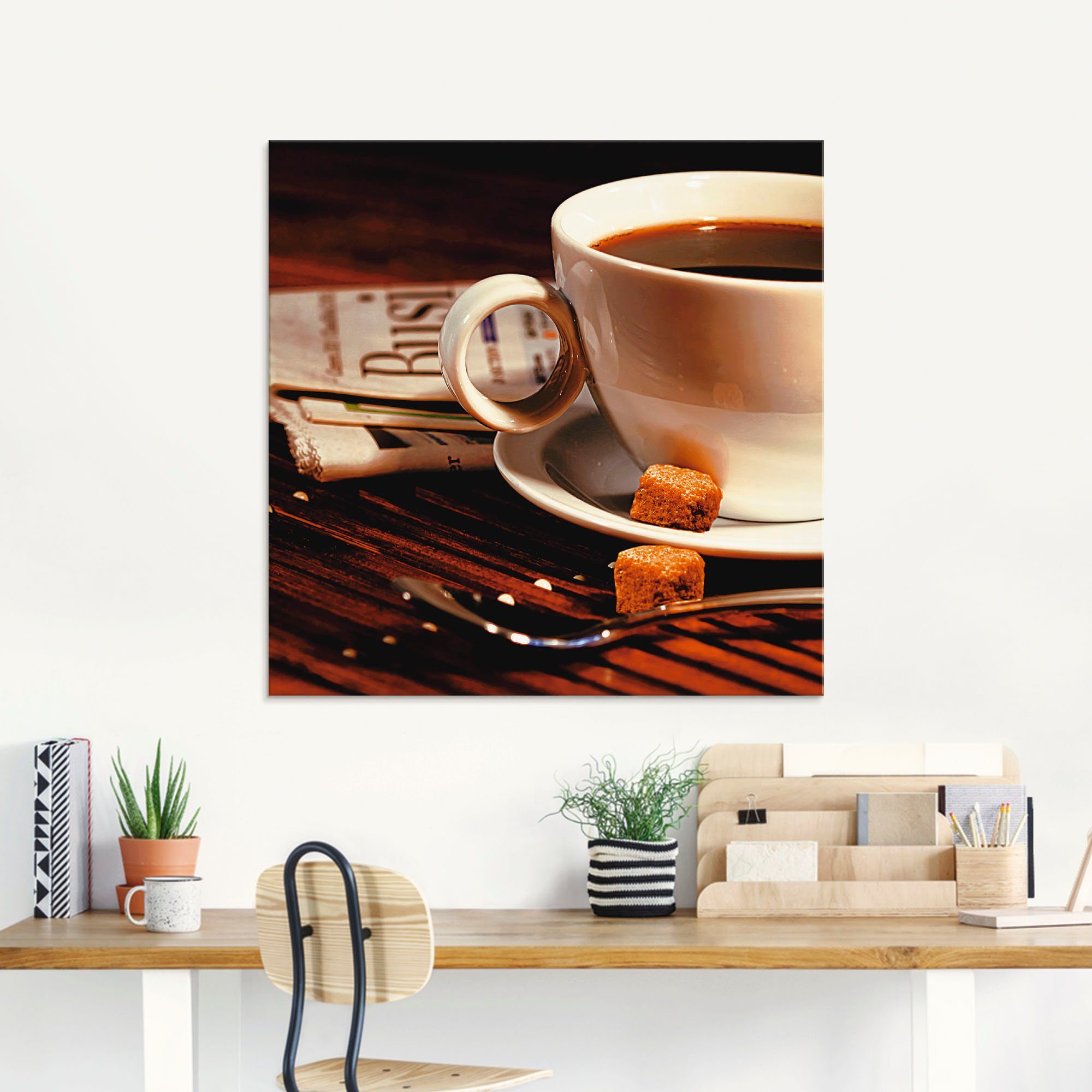 Artland Print op glas Koffiekopje en krant in verschillende maten