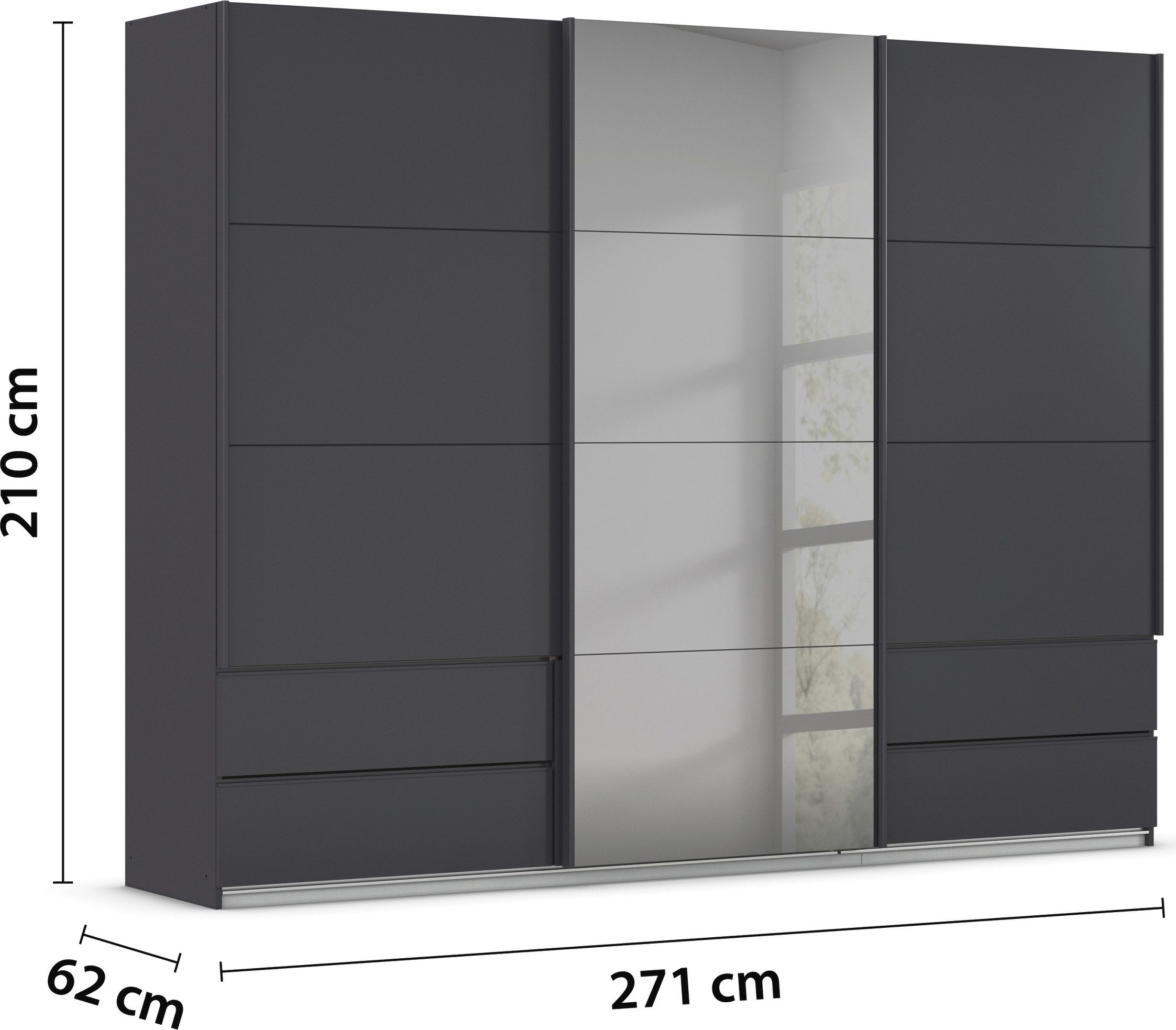 rauch Schuifdeurkast Kledingkast Kast Garderobe ELARA Glazendeur/Grauw spiegel