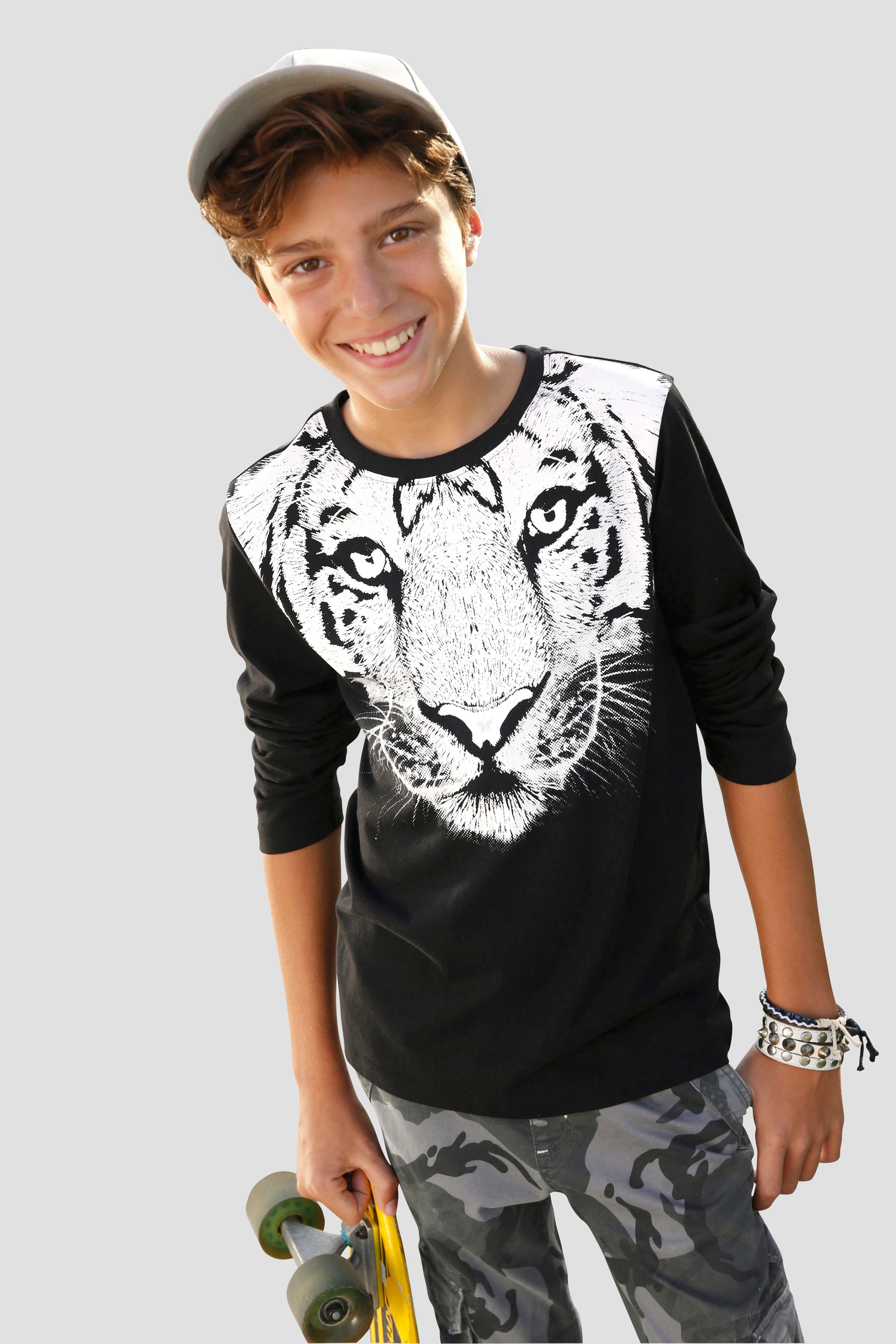 KIDSWORLD Shirt met lange mouwen WHITE TIGER Basic pasvorm, stijlvolle print, ronde hals