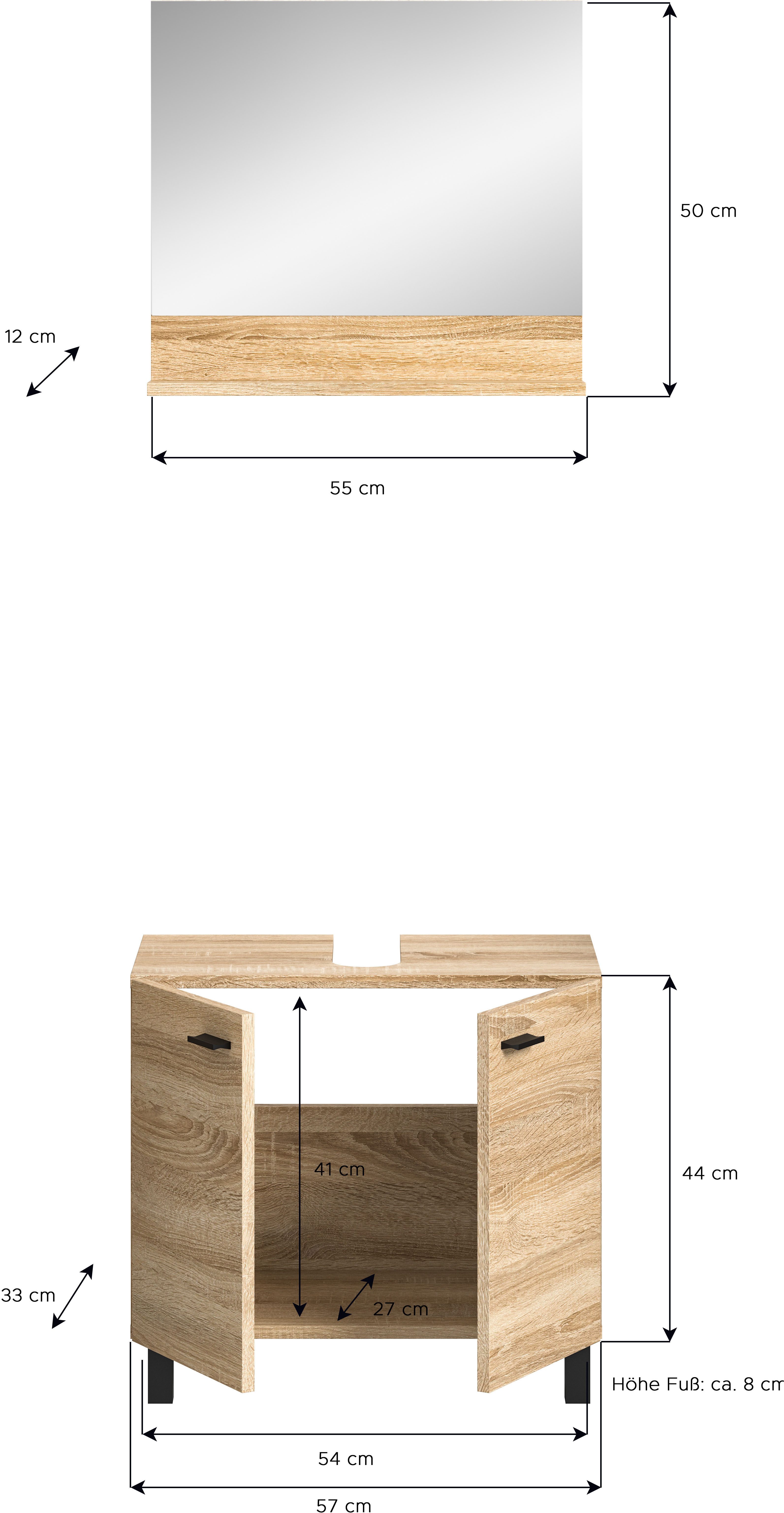 welltime Badmeubelset Tampa, bestaand uit wastafelonderkast en spiegel, breedte 57cm(set, 2 stuks)