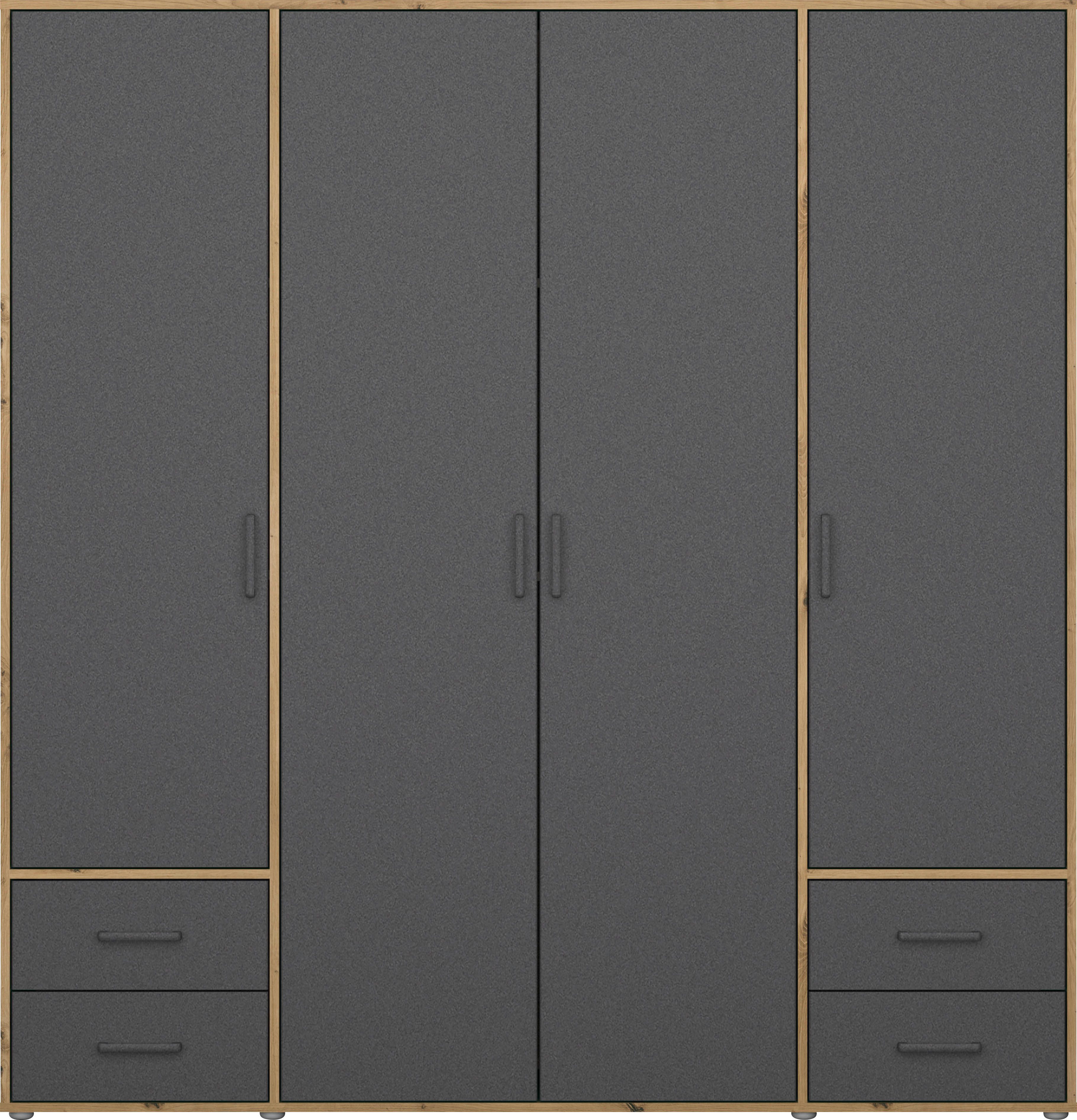 rauch Draaideurkast Kledingkast kast garderobe linnenkast VOYAGER moderne grepen in grijs metallic met buitenlades made in germany