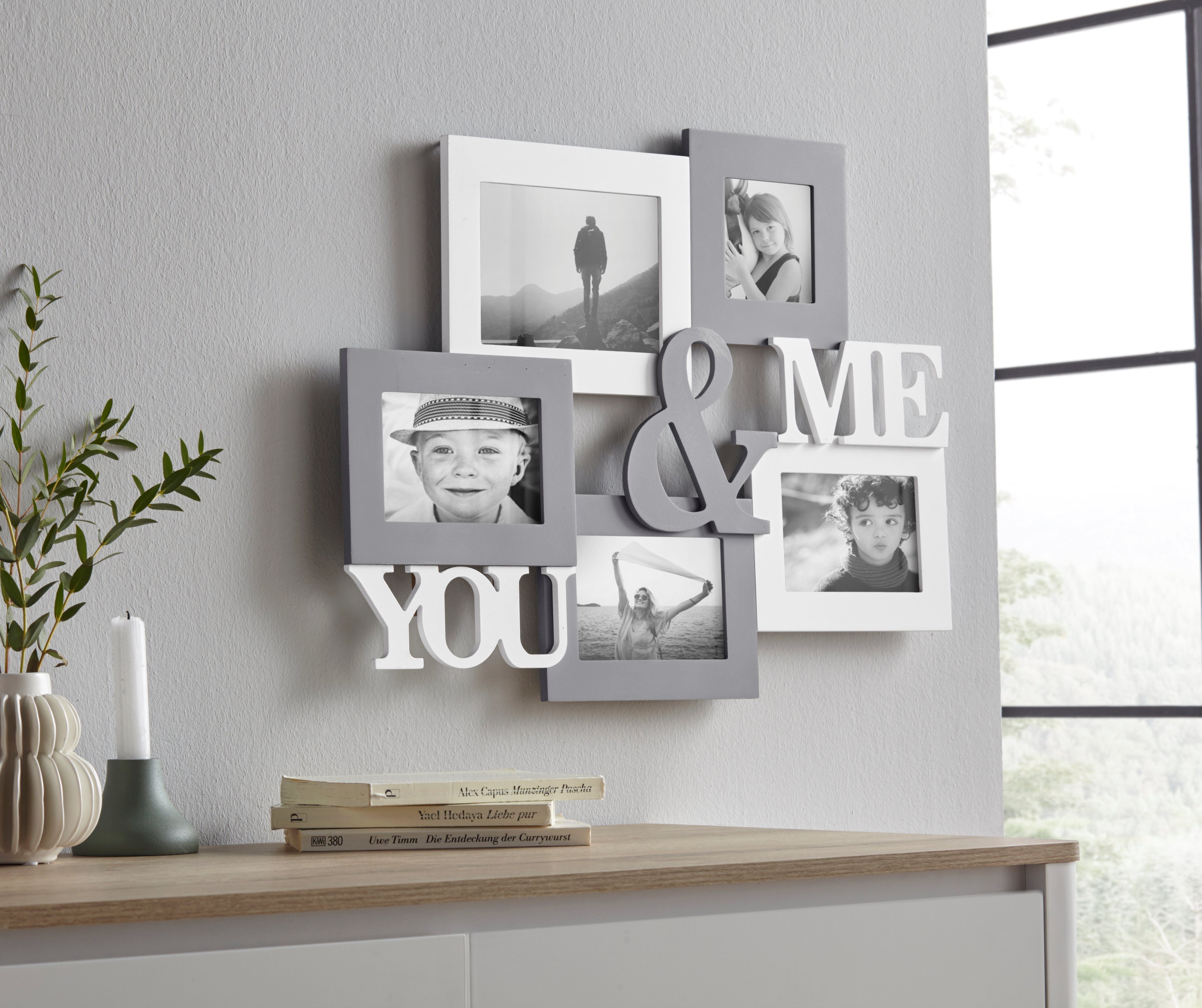 my home Fotolijstcollage YOU & ME Fotolijstjes, met een opschrift, wit/grijs