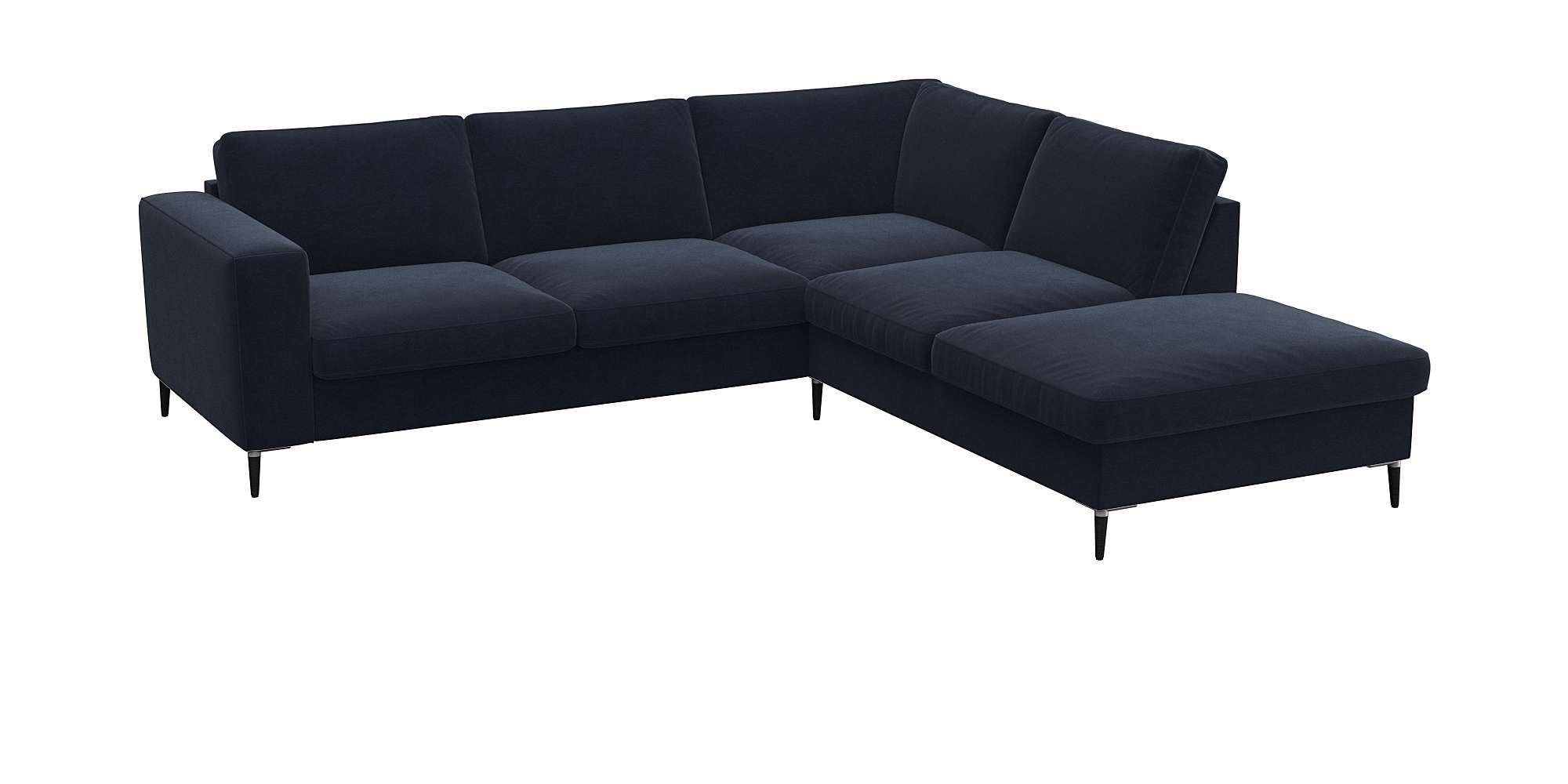 FLEXLUX Hoekbank Fiore, L-vorm brede armleuningen, aluminium/zwarte poten, bxd 241x225 cm, koudschuim in de zitting