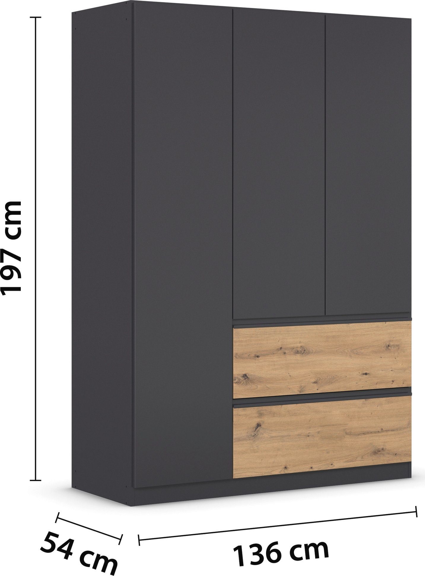 rauch Draaideurkast Kledingkast Kast Garderobe Wasmand COSTA in 3 Breedtes veel ruimte, greeploze front en push-to-open functie made in germany