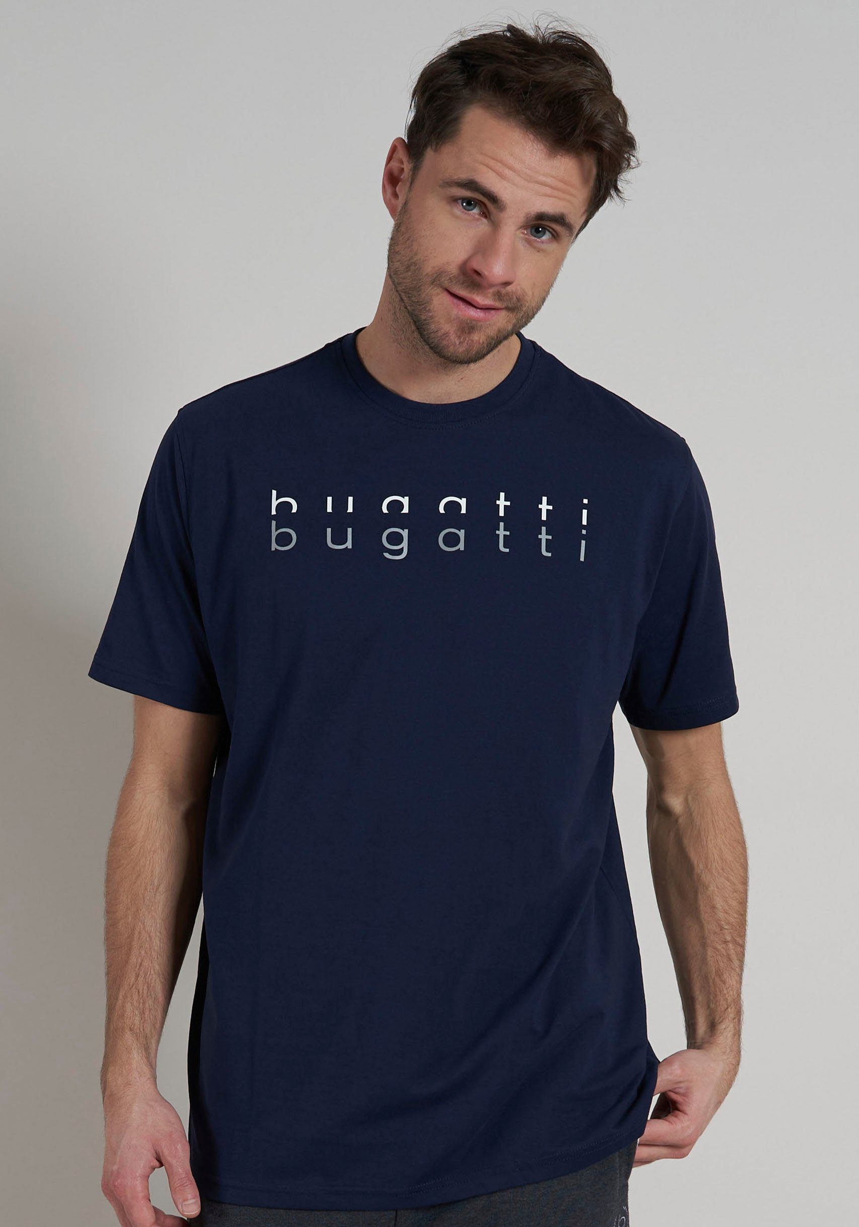 bugatti T-shirt PALERMO Korte mouw, ronde hals, bugatti-opdruk aan de voorkant