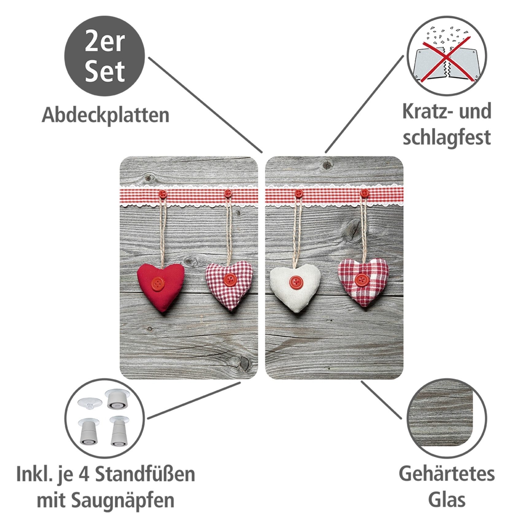 WENKO Kookplaatdeksel Universeel model Harten speciale antislipvoetjes (set, 2-delig)