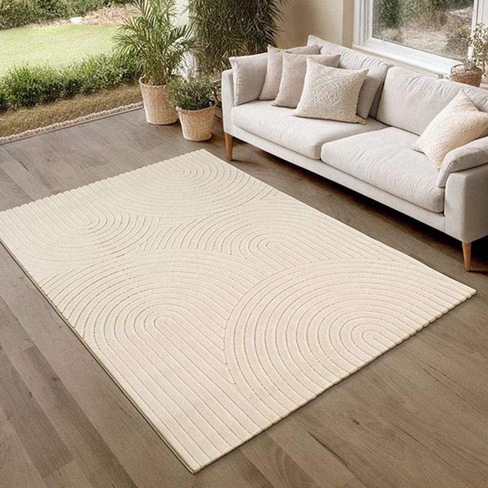 OTTO The carpet Vloerkleed Parma moderne woonkamer tapijt geschikt voor buiten, dichte pool moderne vloerkleden maat 240 cm x 340 cm x 10 mm beige