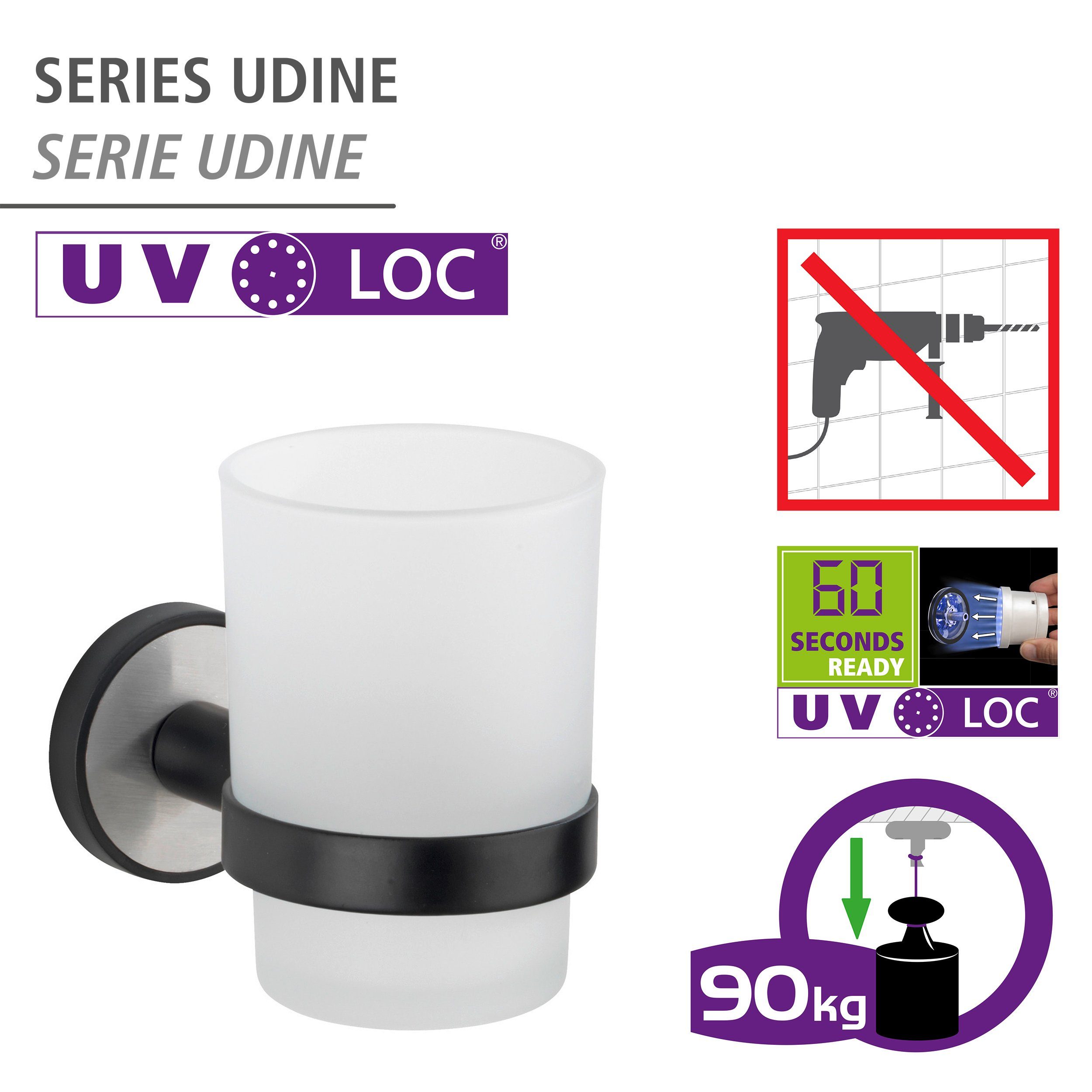WENKO Poetsbeker UV-Loc® Udine bevestigen zonder boren met innovatief plaksysteem