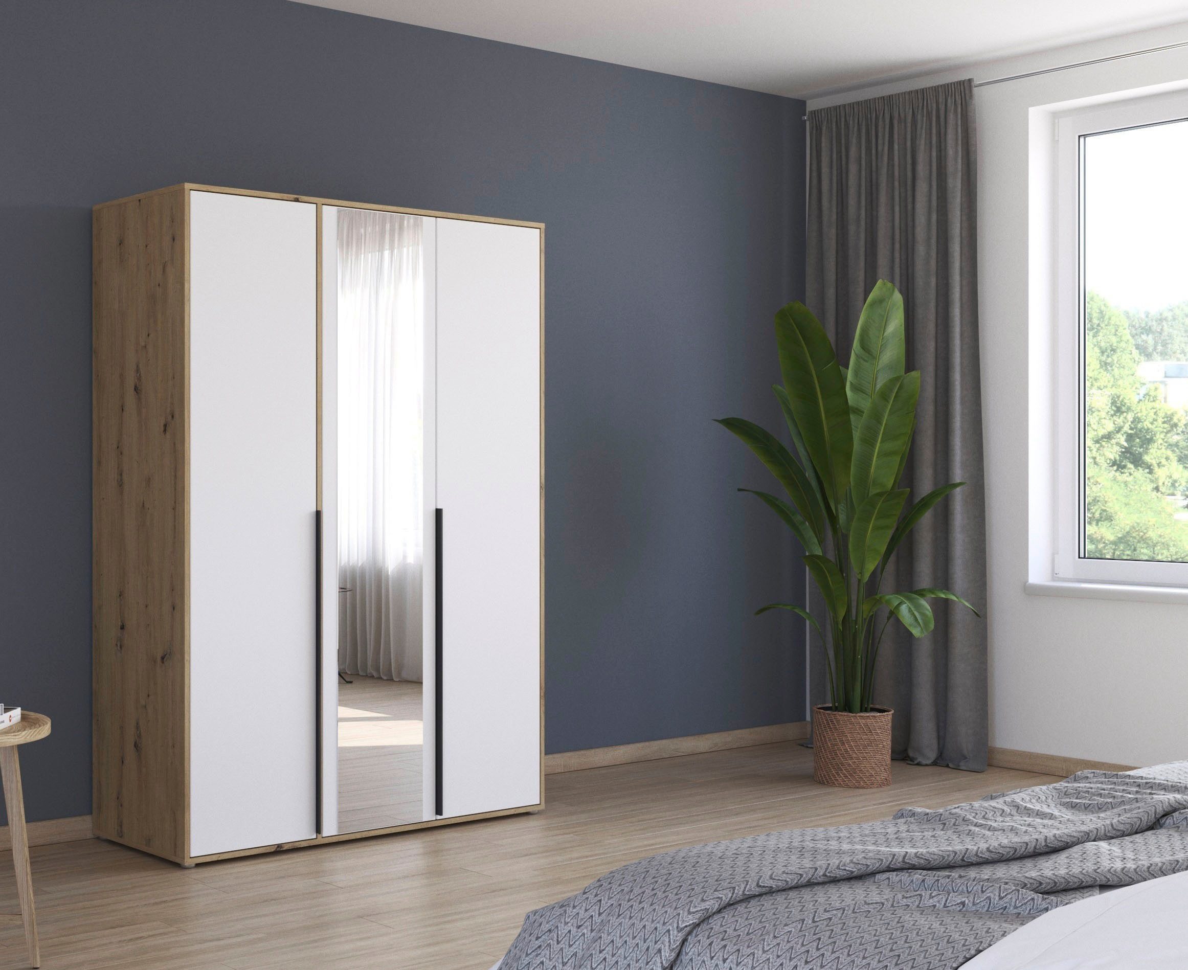 rauch Draaideurkast Kledingkast Kast Garderobe Wasmand NAGATA met Spiegel und modernen stangengriffen in graumetallic topseller made in germany