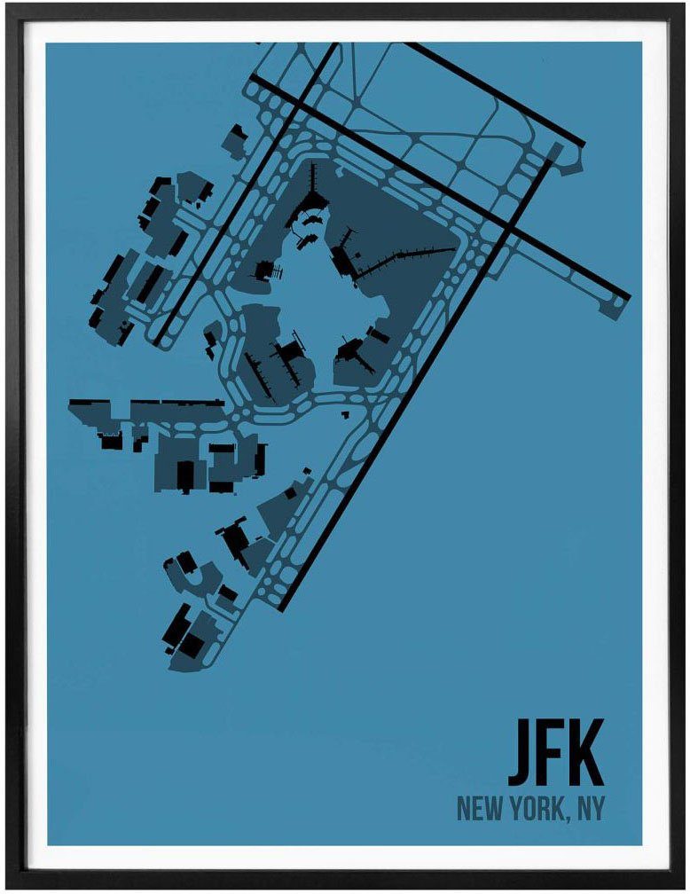 Wall-Art Poster Artprint JFK plattegrond New York (1 stuk)