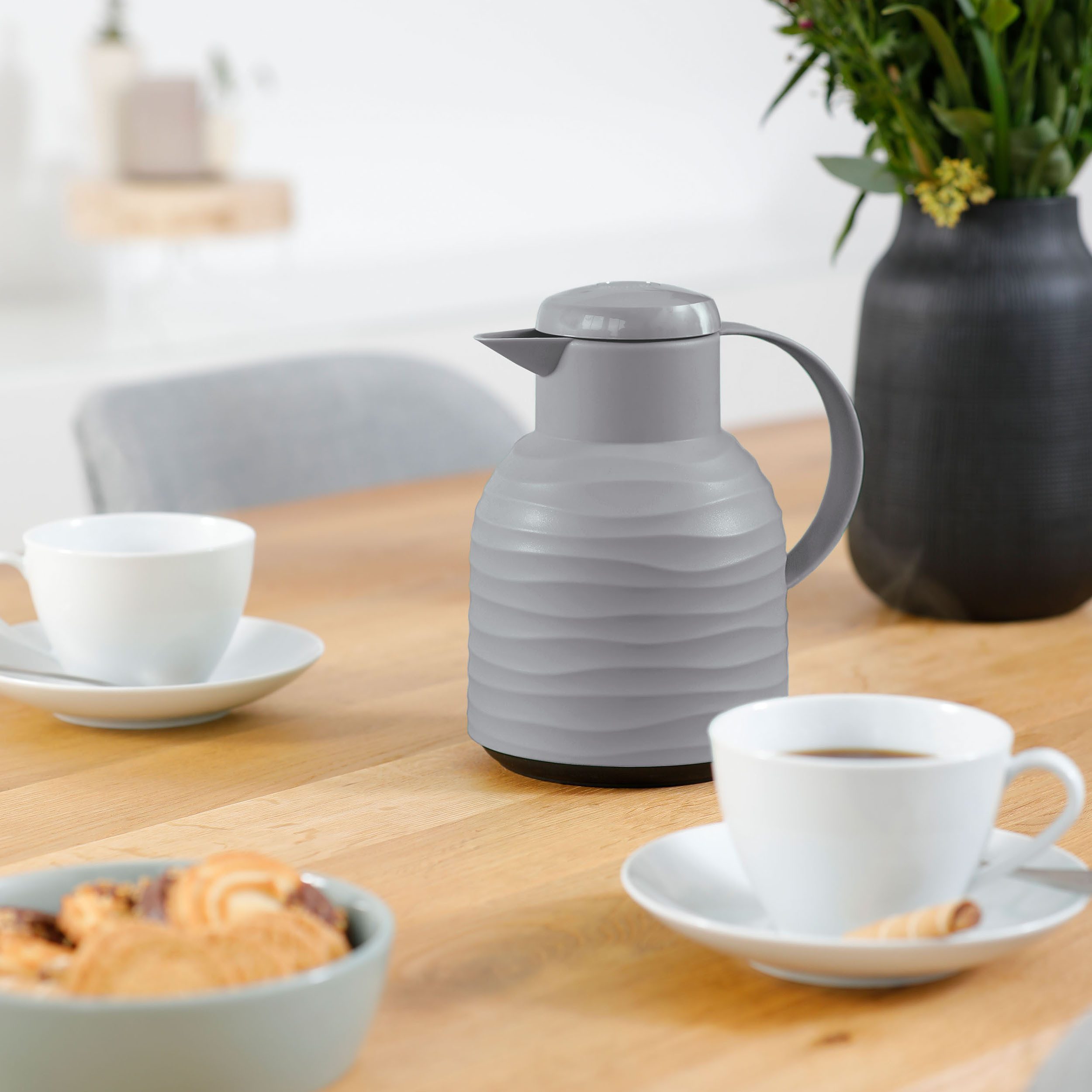 Emsa Thermoskan Samba Wave Made in Germany, 12u warm/24u koud, Quick-Press deksel, glazen fles