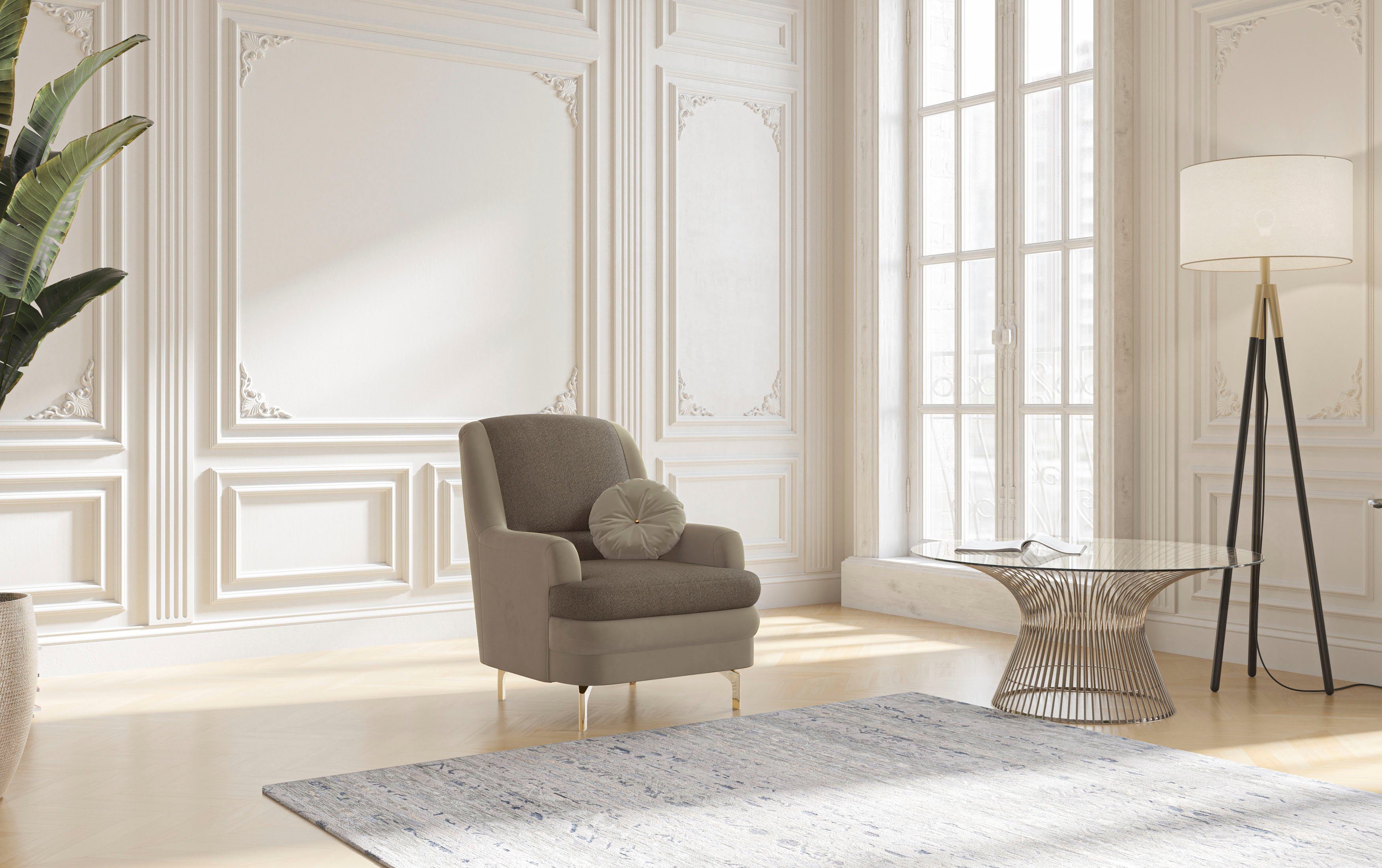 sit&more Fauteuil Oriënt inclusief 1 sierkussen met strassteentjes, goudkleurige metalen poten