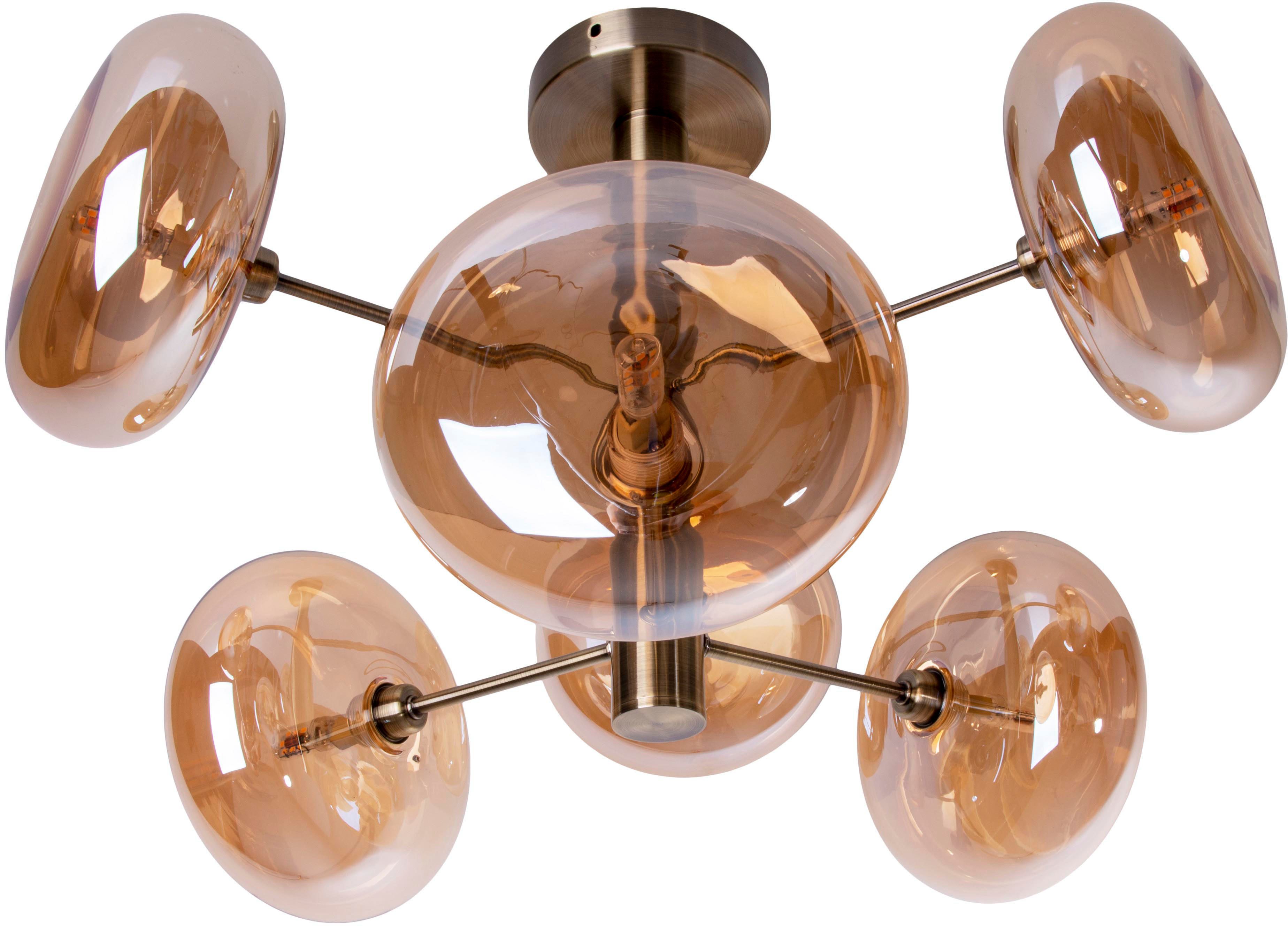 näve Plafondlampen ORION Glazen kappen, 6-armig G9, excl. lichtbronnen, messing-mat, D: 53cm (1 stuk)