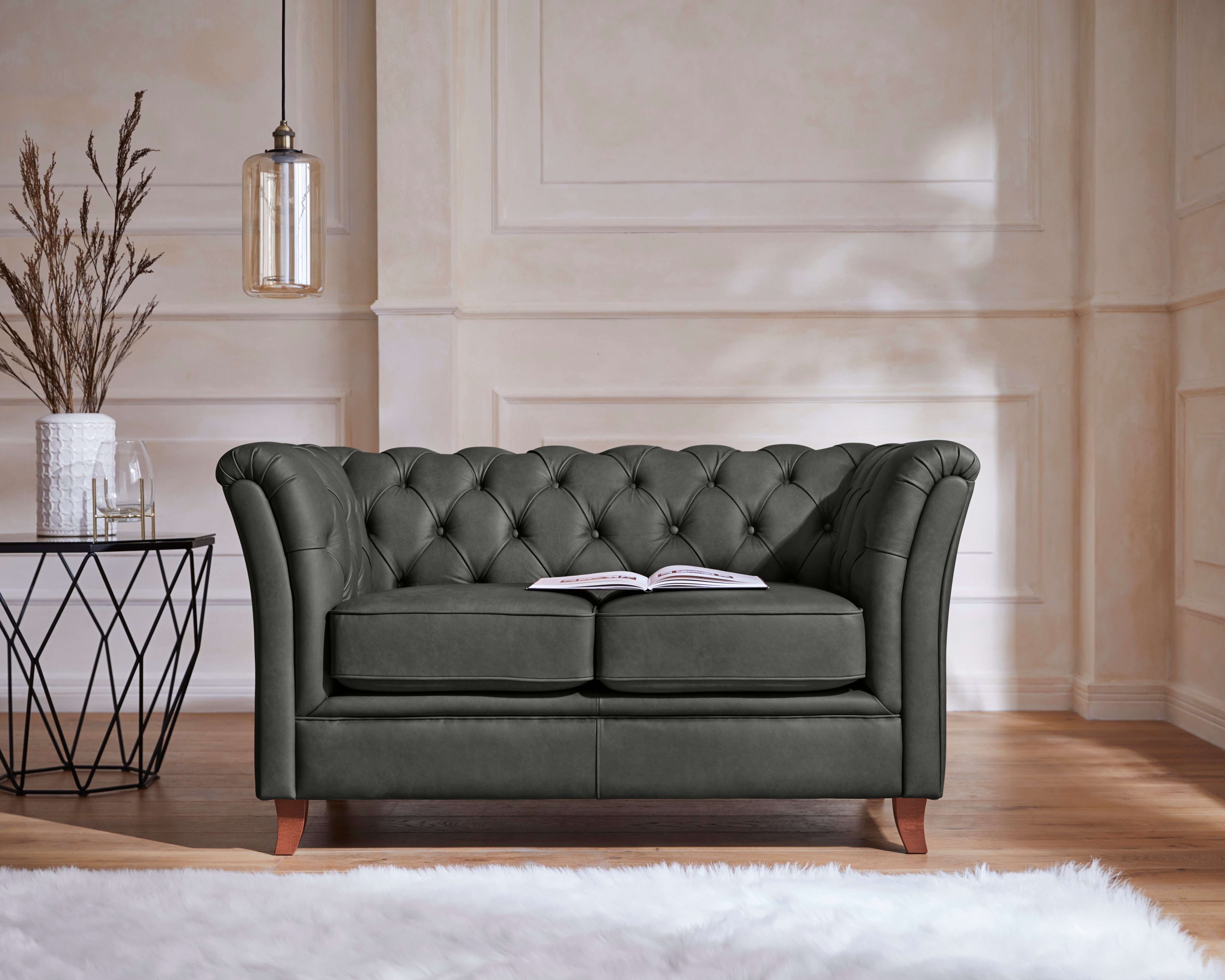 Home affaire Chesterfield-bank Reims met echte chesterfield-capitonnage, uitstekende verwerking grijs, chesterfield banken