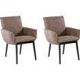 premium collection by home affaire stoel met armleuningen model 6 bekleding van microvezel of leer en het frame is massief beukenhout in zwart gelakt (set, 2 stuks) bruin