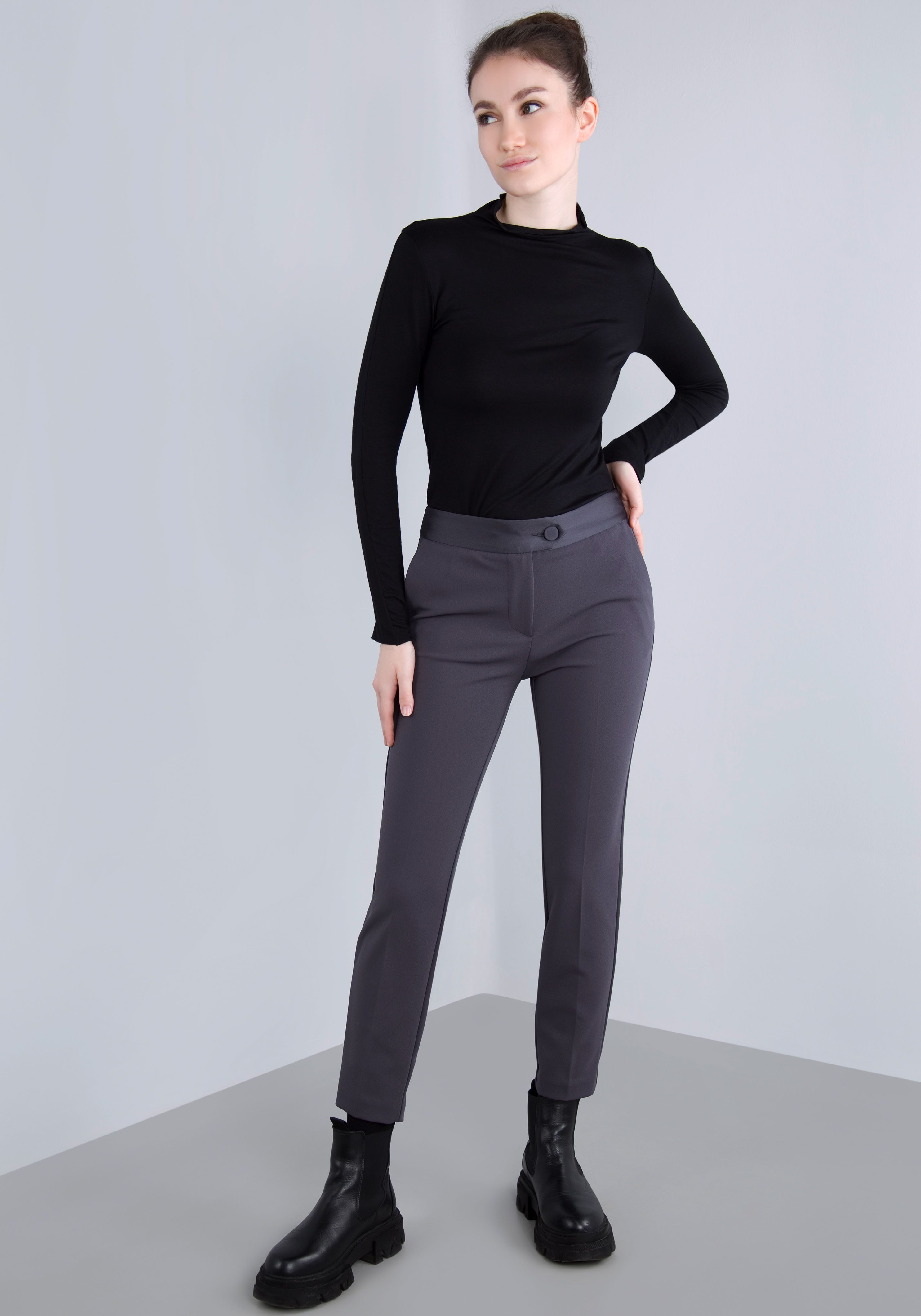 IMPERIAL Pantalon smalle, verkorte broek met satijnen band