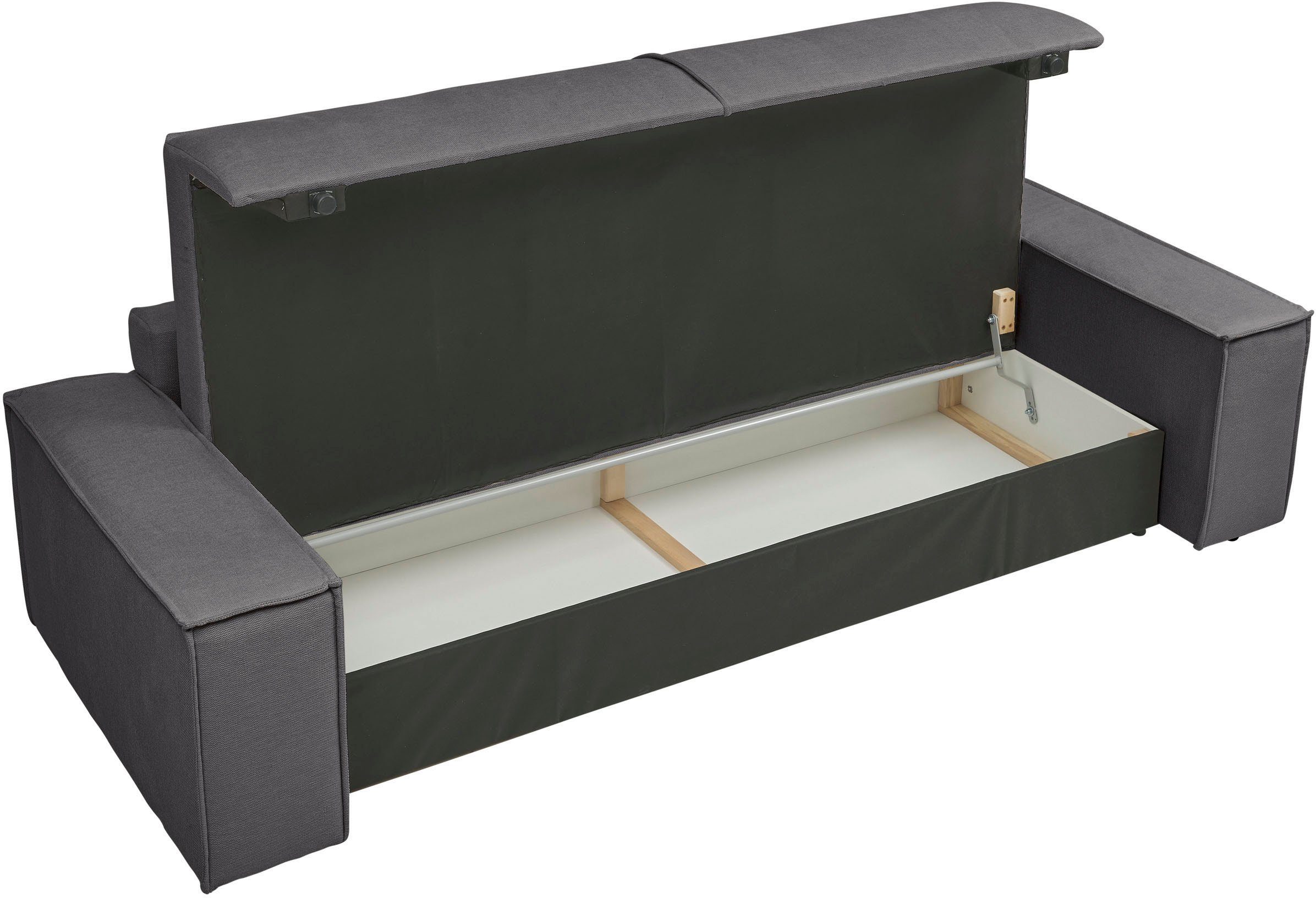 andas 3-zitsbank FINNLEY slaapbank 257 cm, slaapfunctie met bedlade (200/136cm)