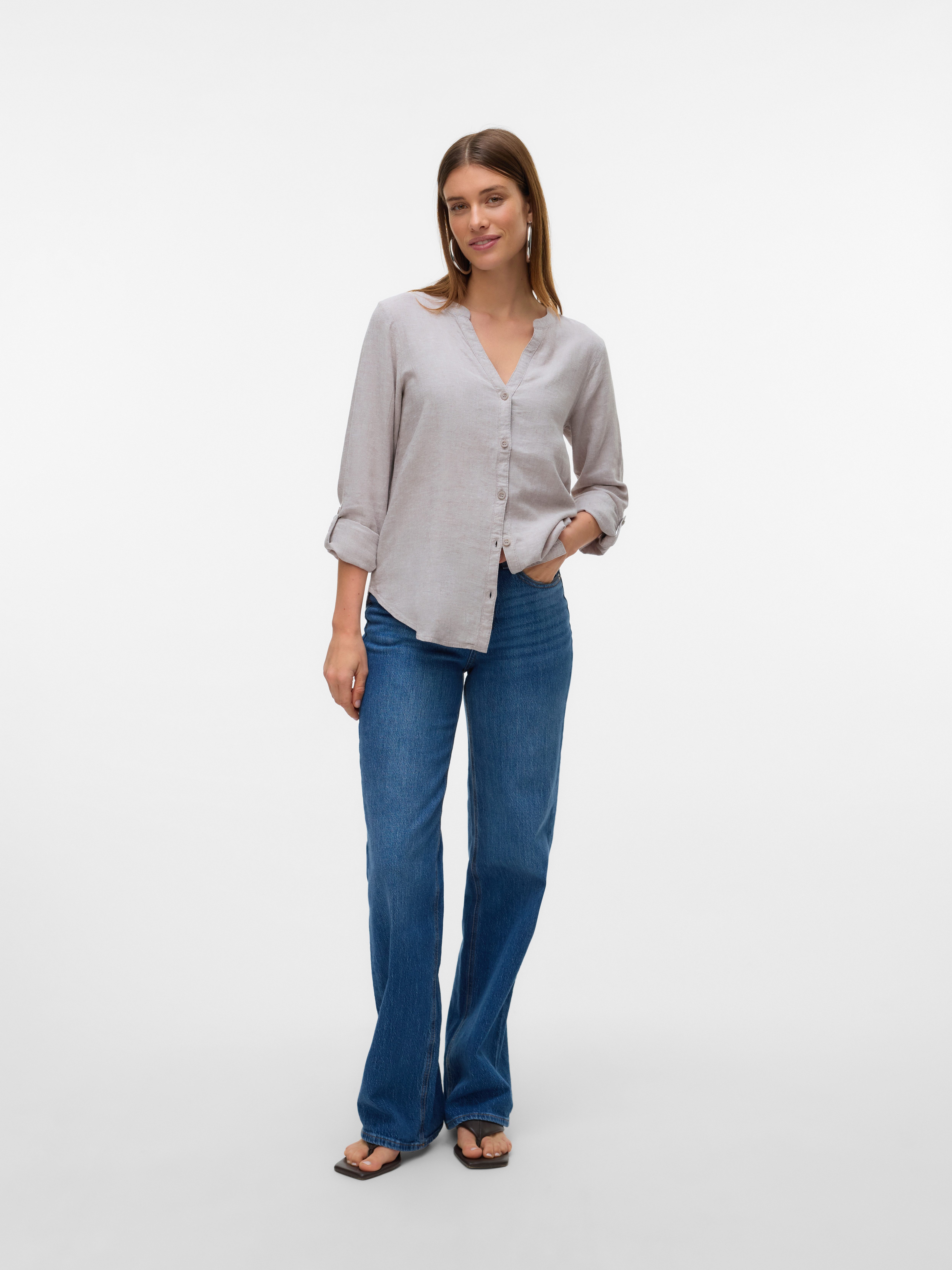 Vero Moda Blouse met lange mouwen VMLINN LS V-NECK SHIRT WVN NOOS