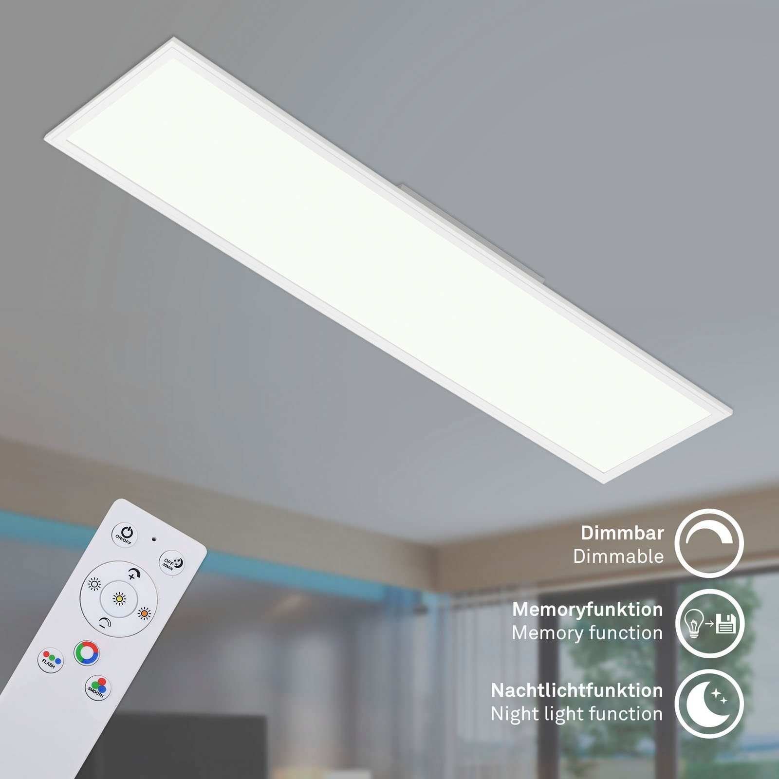 Briloner Leuchten Led-paneel 7154016 Colour Plafondlamp, 119,6x29,6x6,5 cm, wit, 40W, woonkamer, slaapkamer