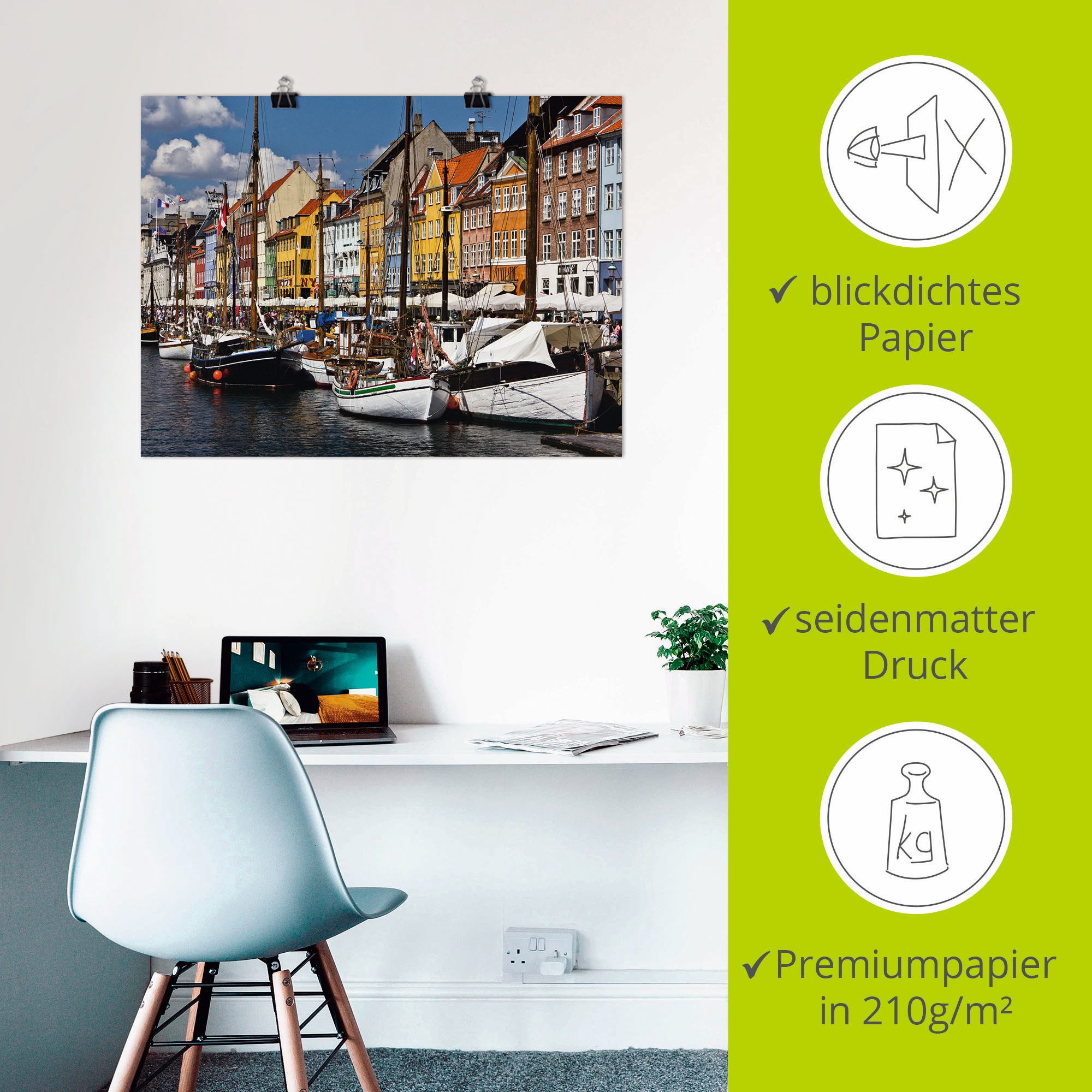 Artland Poster Oude haven in Kopenhagen 2 als artprint van aluminium, artprint op linnen, muursticker of poster in verschillende maten