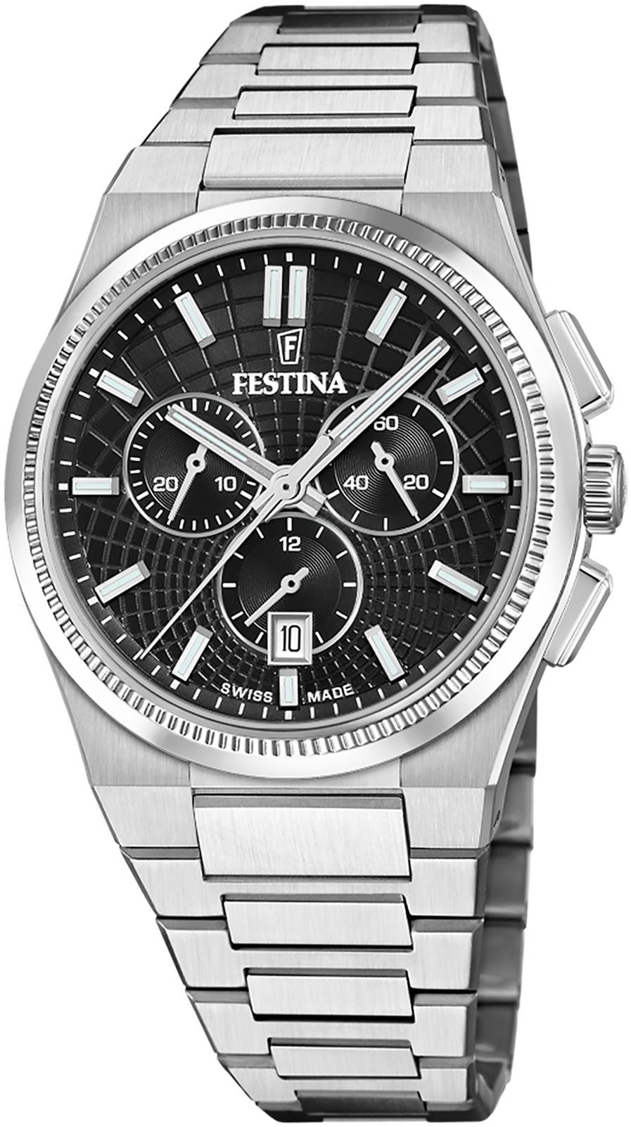 Festina Chronograaf Rivé Collection Quartzhorloge, horloge, herrenuur, Swiss Made, roestvrijstalen band, analoog heren horloges zilver(kleur)