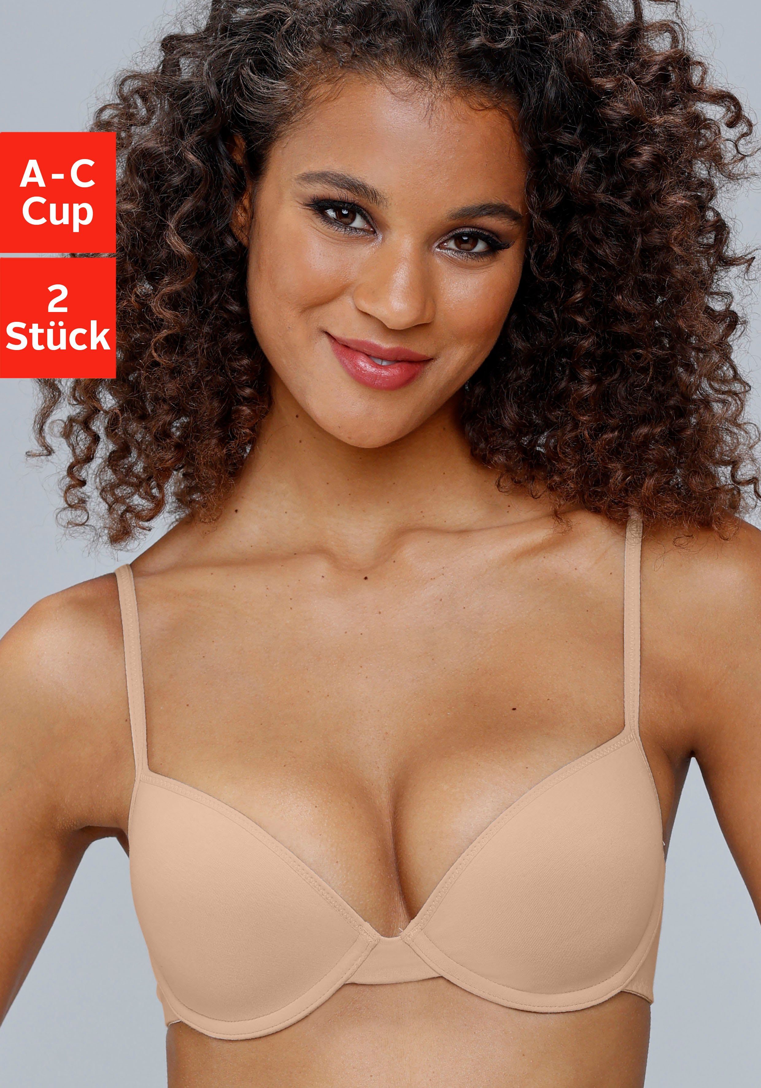 Petite fleur Bh met steuncups met beugel, van katoen (Set van 2) dames voorgevormde bh's maat 75 C beige