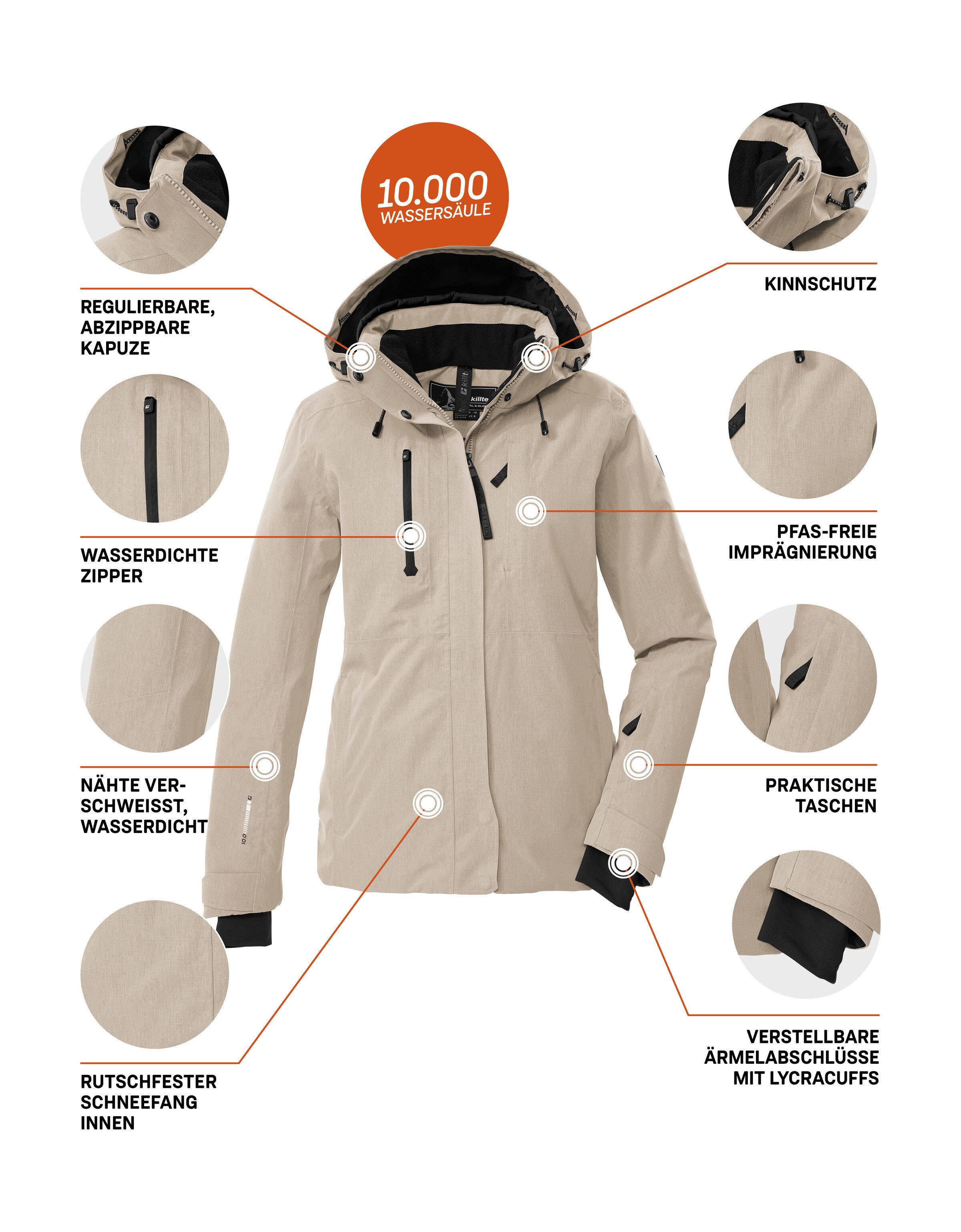 Killtec Ski-jack KSW 35 WMN SKI JCKT Waterdicht, ademend, PFAS-vrij, gerecycled materiaal