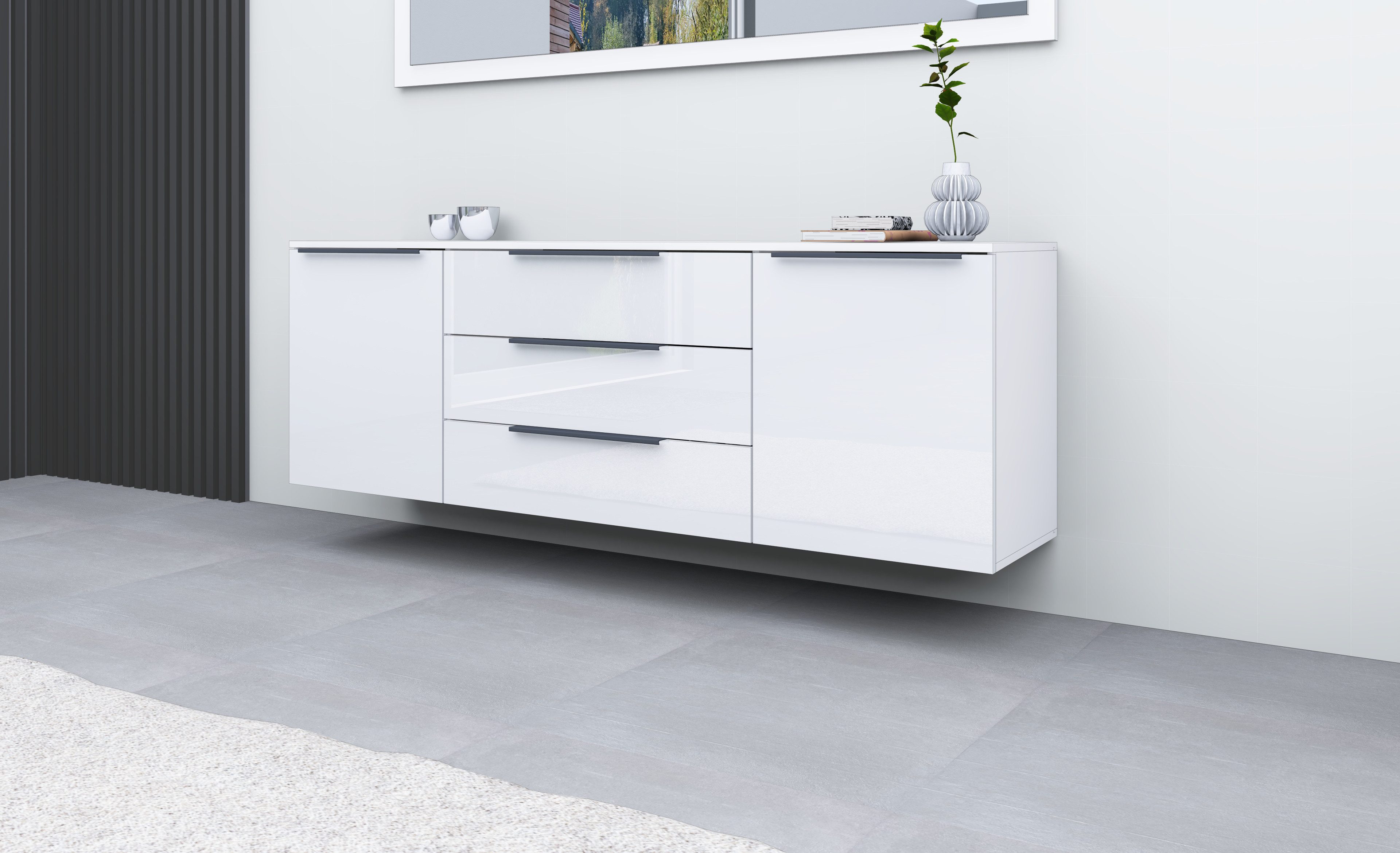 borchardt Möbel Kast Tom Aluminium grepen in grafietgrijs mat, in hoogte verstelbare legplanken