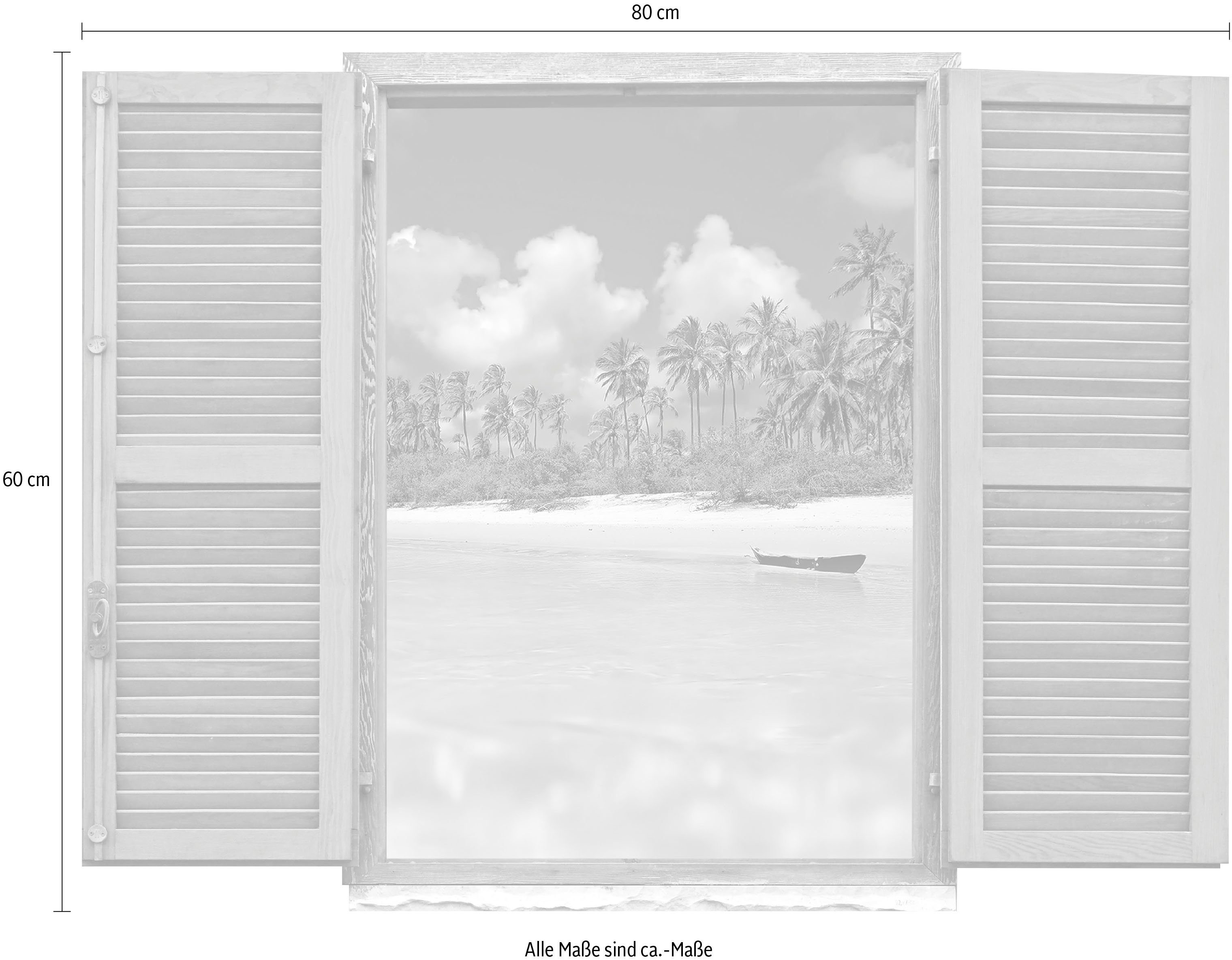 queence Wandfolie Strand met palmen Muursticker, muurdecoratie, zelfklevend, 3D, raam (1 stuk)