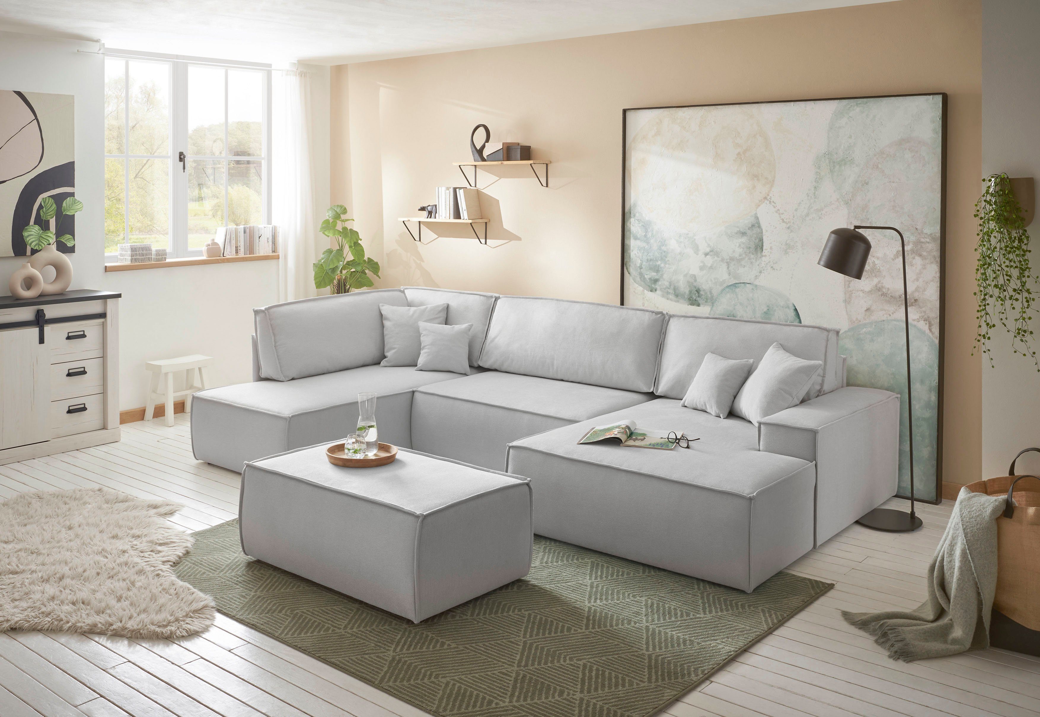 andas Zithoek FINNLEY U-model XXL 329 cm, bedbank, slaapfunctie m. bedkist