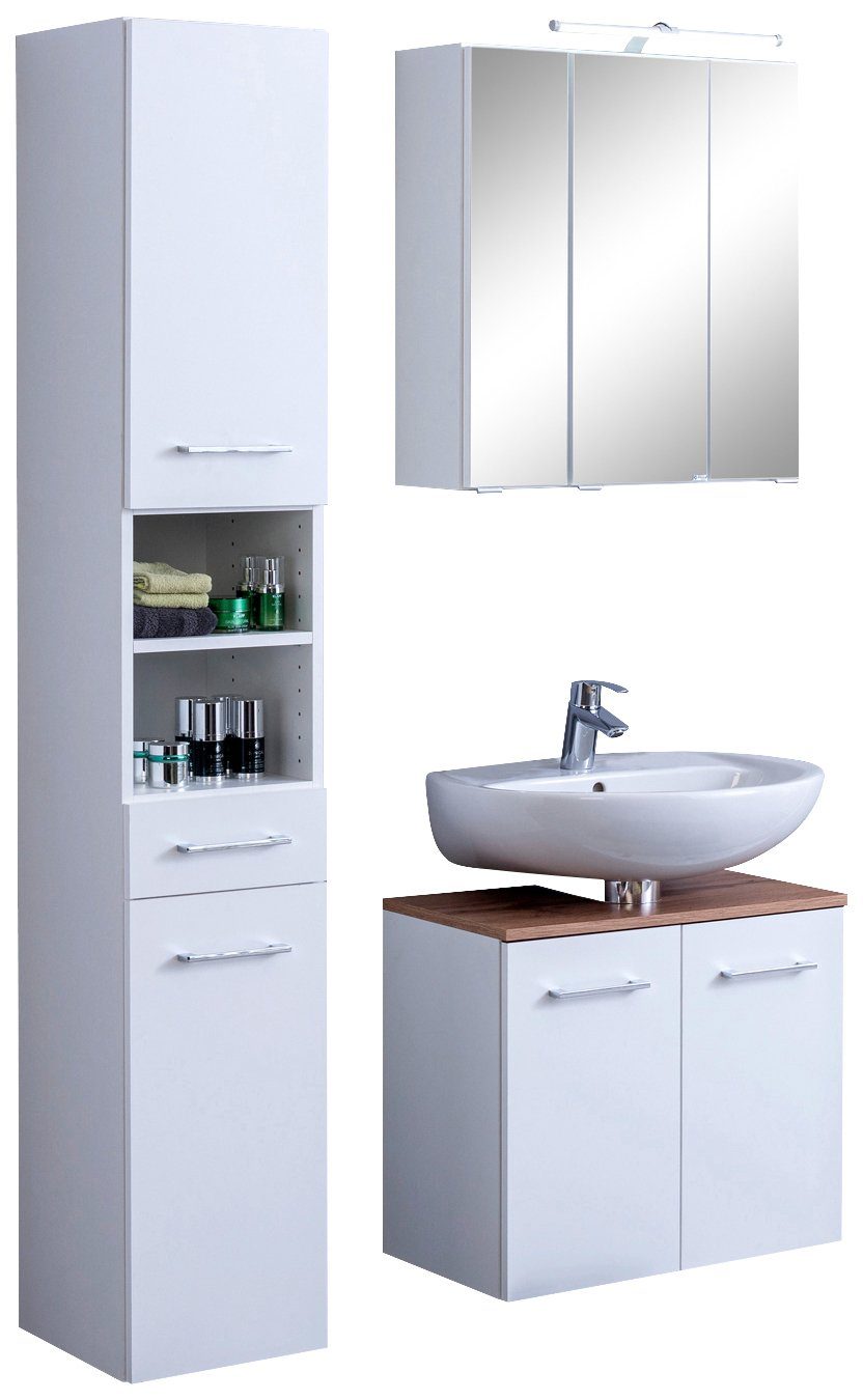 welltime Badkamerserie Avignon met 3d-spiegelkast met led-opzetlamp (3-delig) badmeubelsets wit