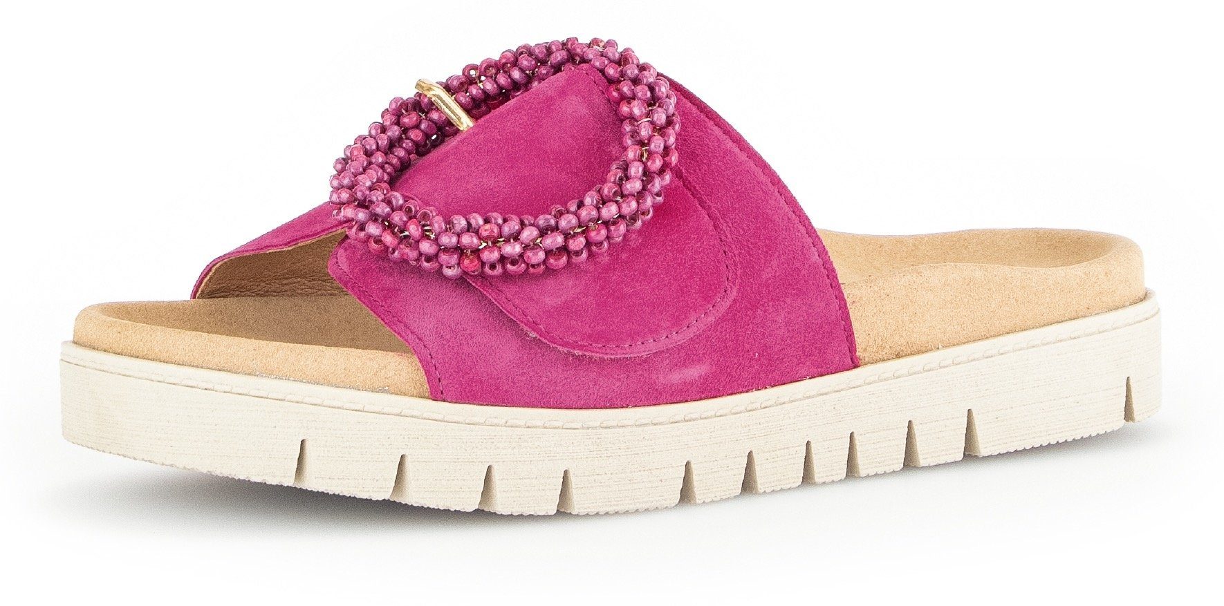 Gabor Slippers , plateau, zomerschoen, slippers met sierparels aan de decoratieve gesp