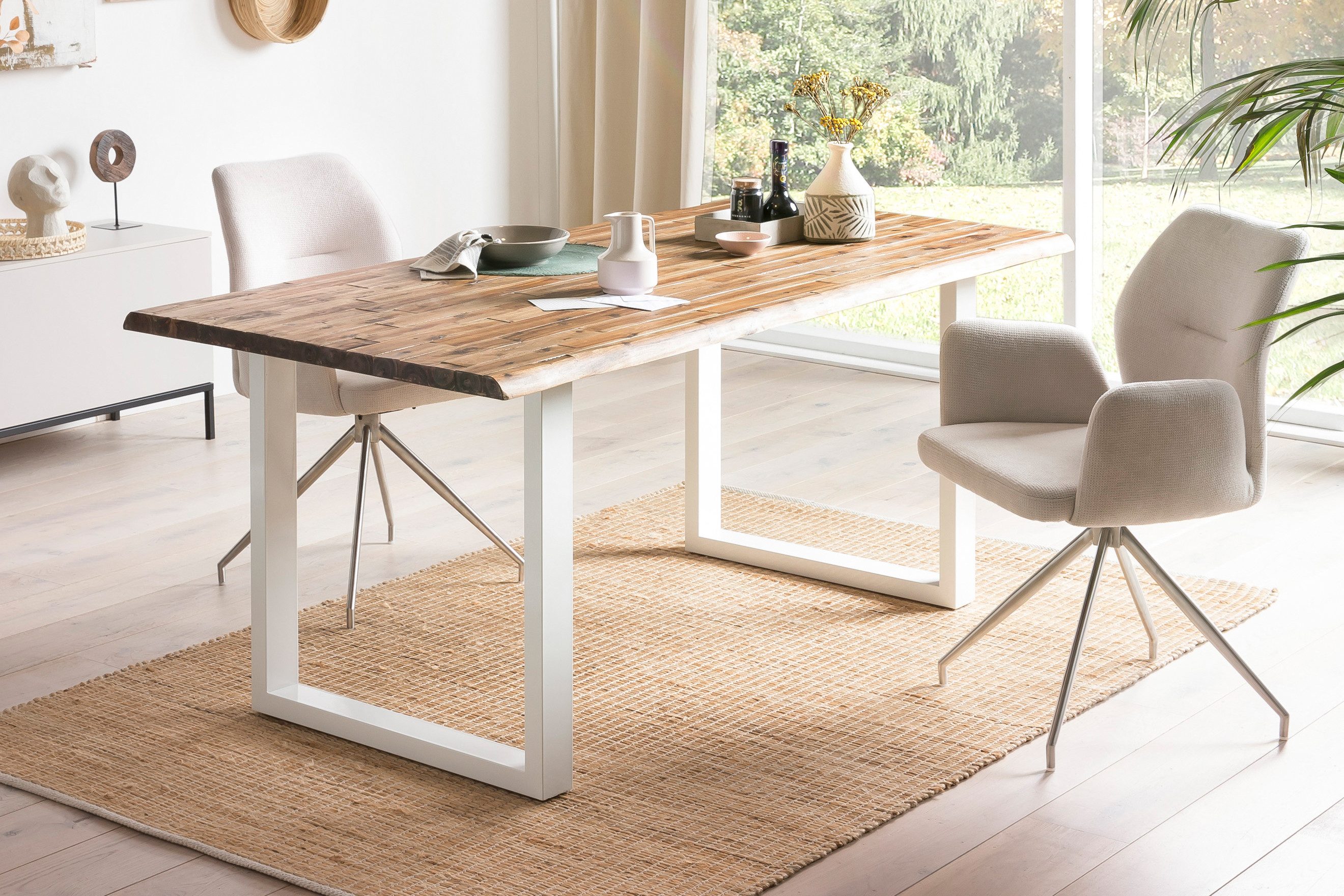SalesFever Eethoek Tafelblad met ruwe balkoppervlak, rug met ruitstepping (set, 5-delig) eethoeken bruin