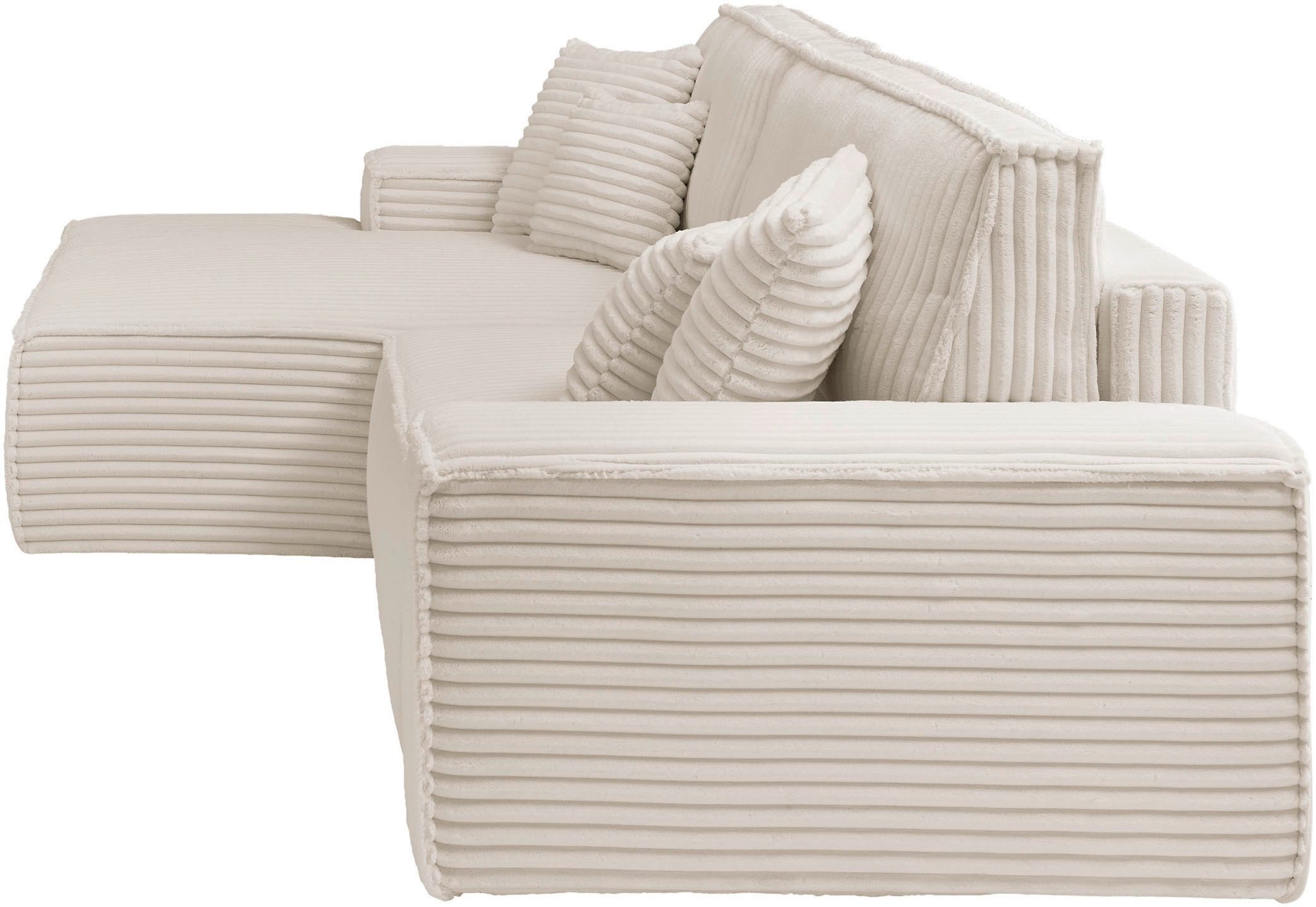 andas Hoekbank Finnley slaapbank 267 cm in Bouclé, fijne structuur en cord, L-vorm