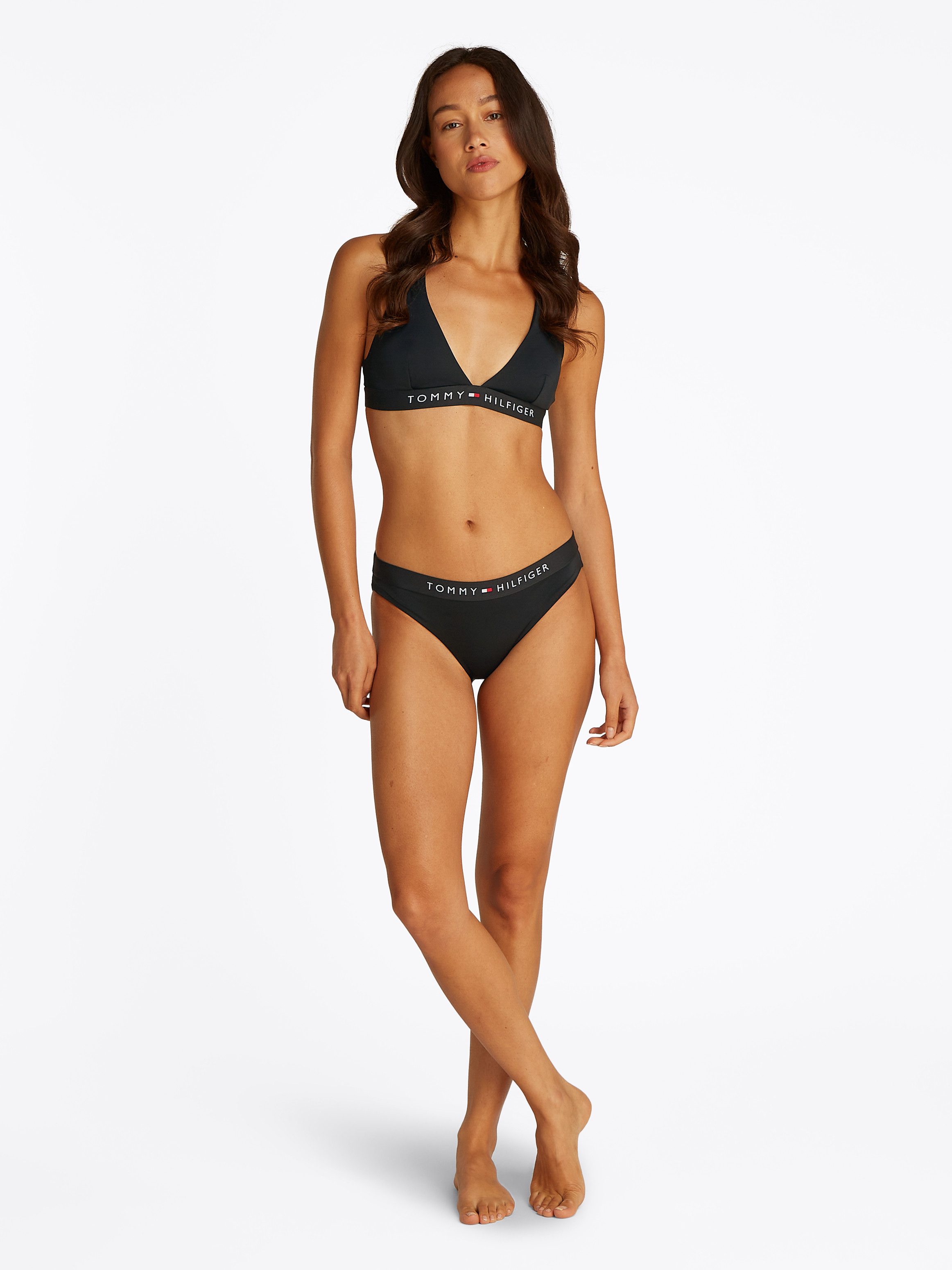 Tommy Hilfiger Swimwear Triangel-bikinitop HALTER RP met logo-opdruk, met druksluiting