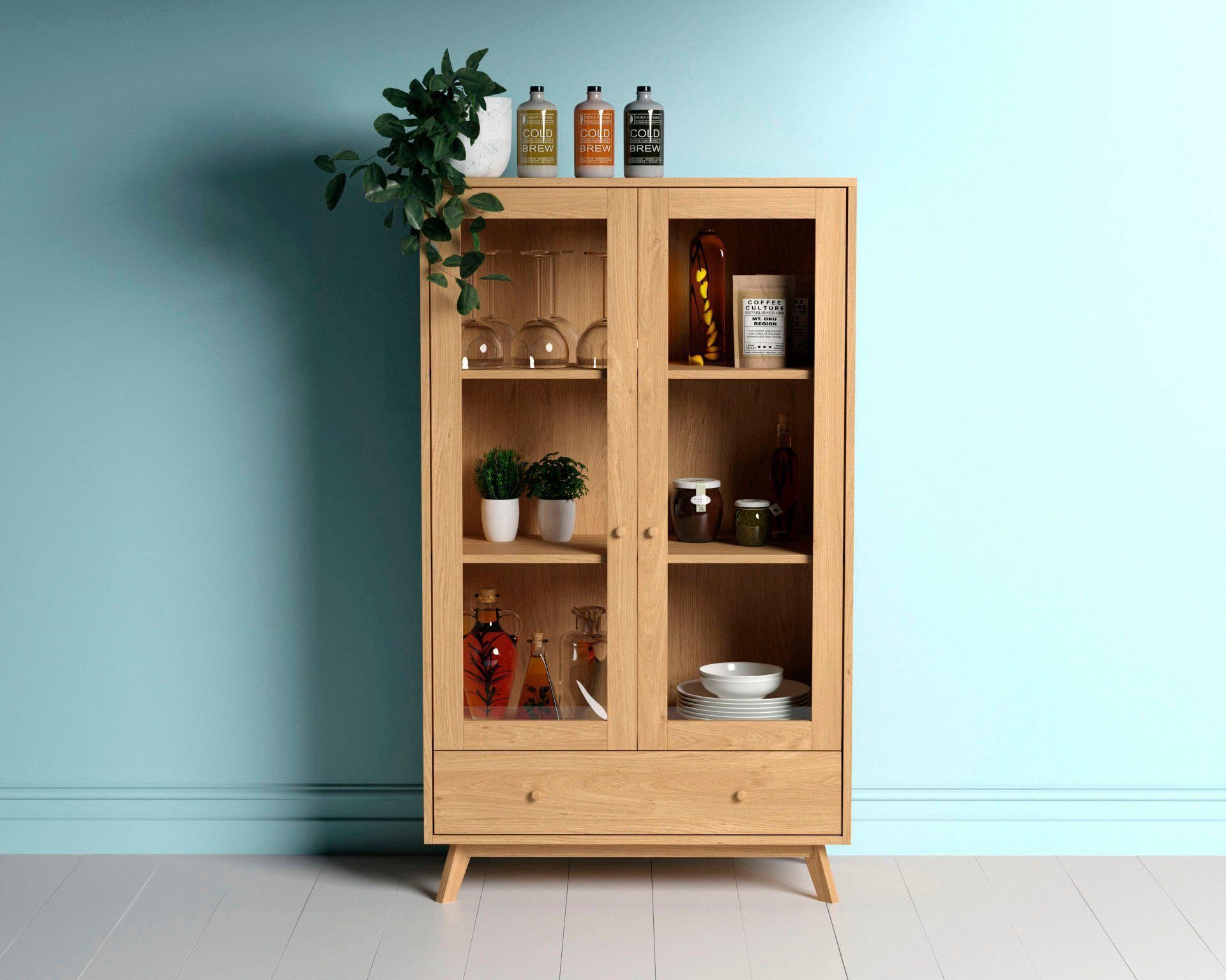 Woodman Vitrinekast Kensal in eenvoudig scandinavisch design, houtfineer van eiken