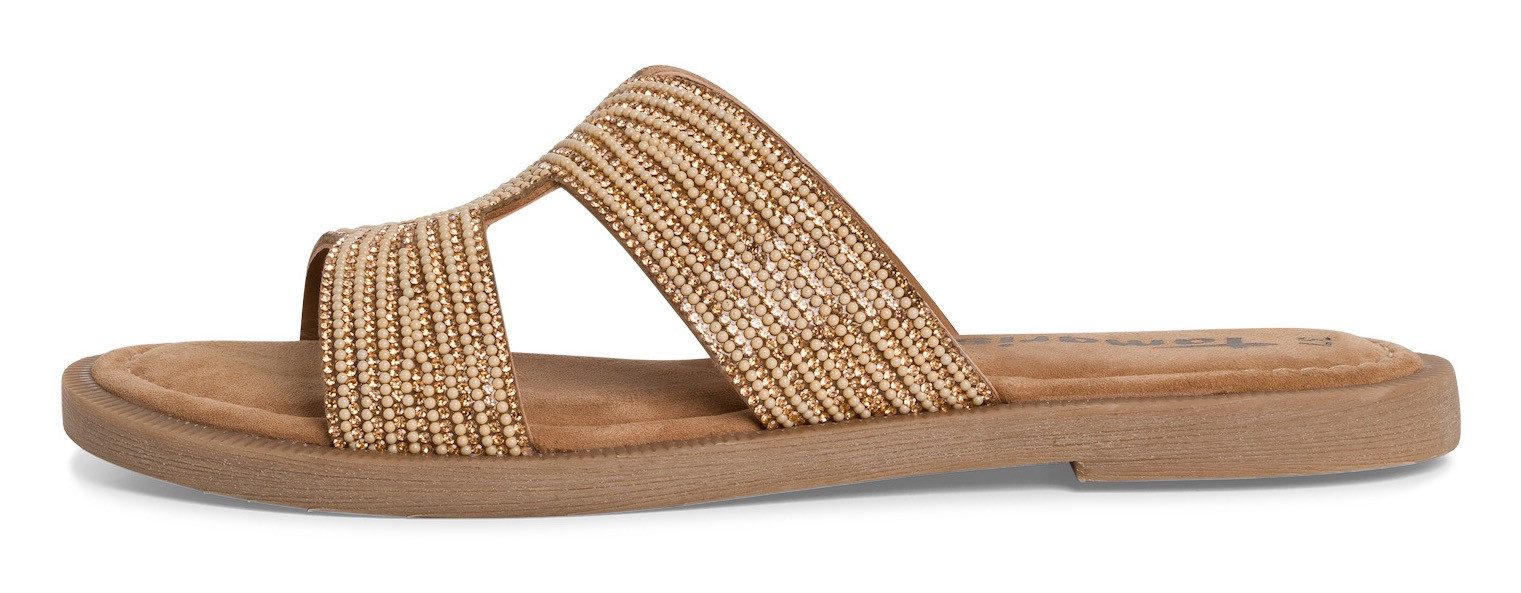Tamaris Slippers , blokhak, feestmode, zomerschoen met fonkelende bandage