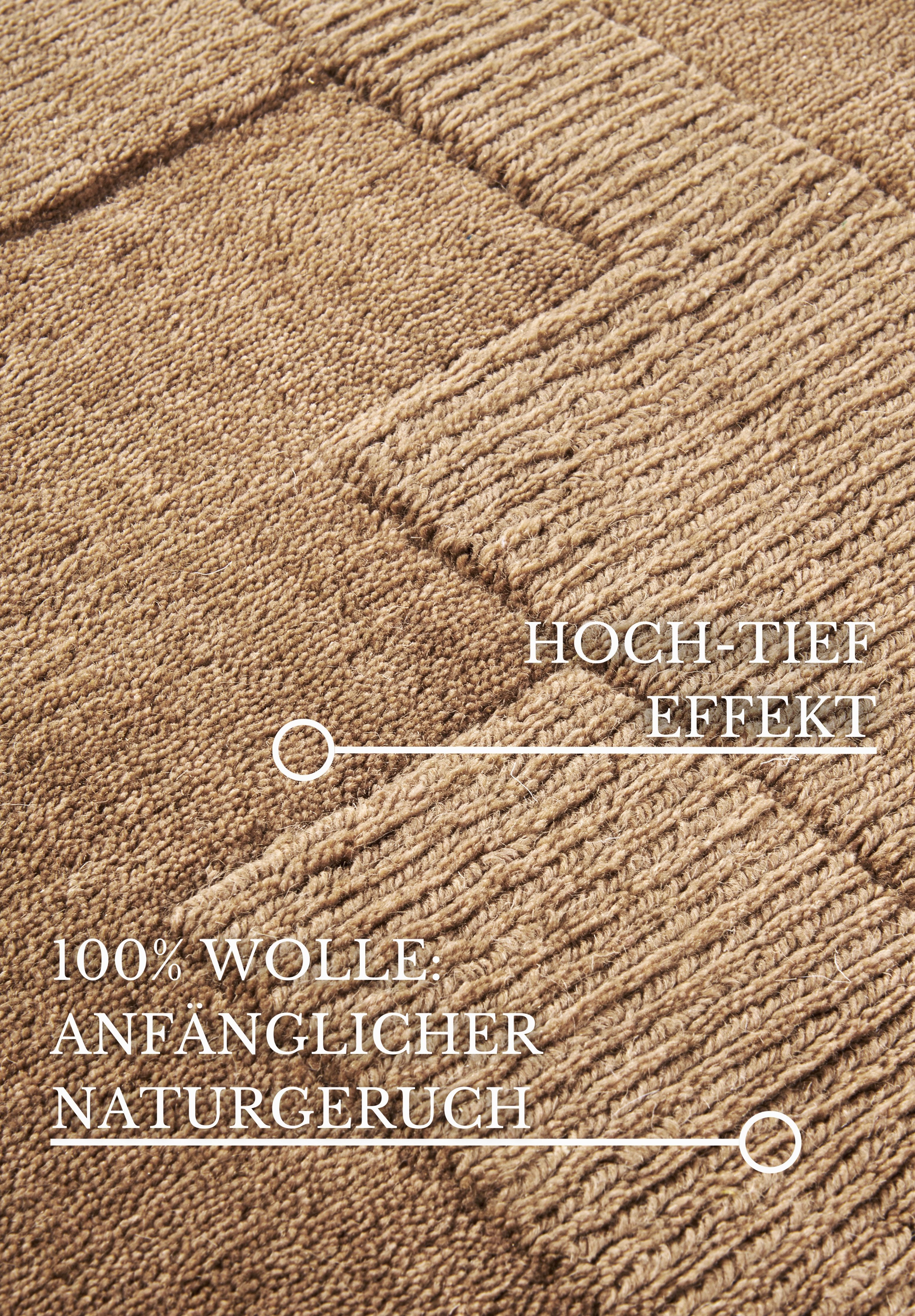 Villeroy & Boch Wollen kleed Wilhelmine Loper, handgeweven, wol, natuur, woonkamer, geometrie, boho