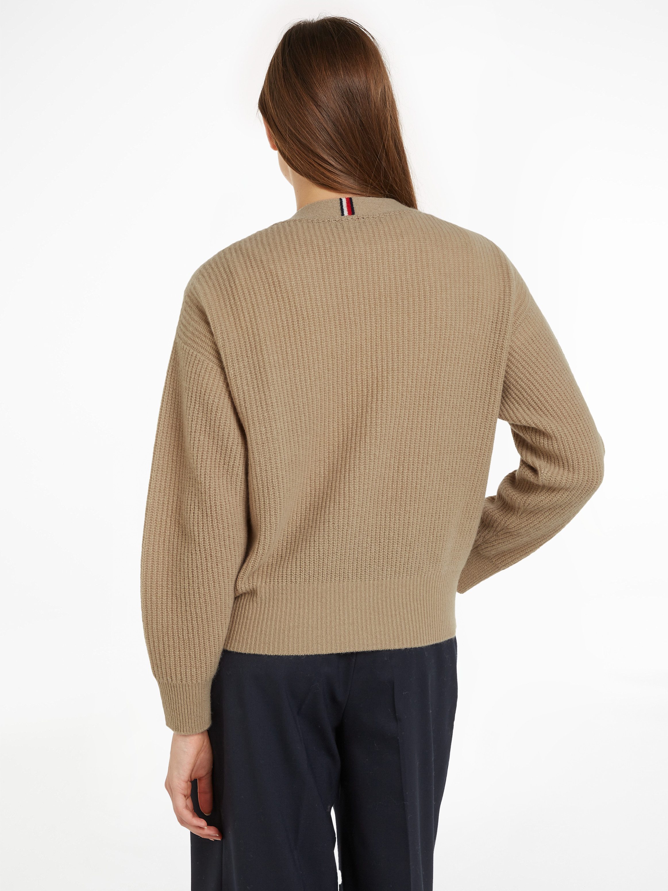 Tommy Hilfiger Vest TH SCRIPT SOFT WOOL V-NK CARDI met tommy hilfiger script-logo-opschrift