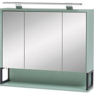 schildmeyer spiegelkast limoen breedte 70 cm, 3-deurs, ledverlichting, schakelaar-contactdoos, rekvak, glasplateaus, made in germany groen