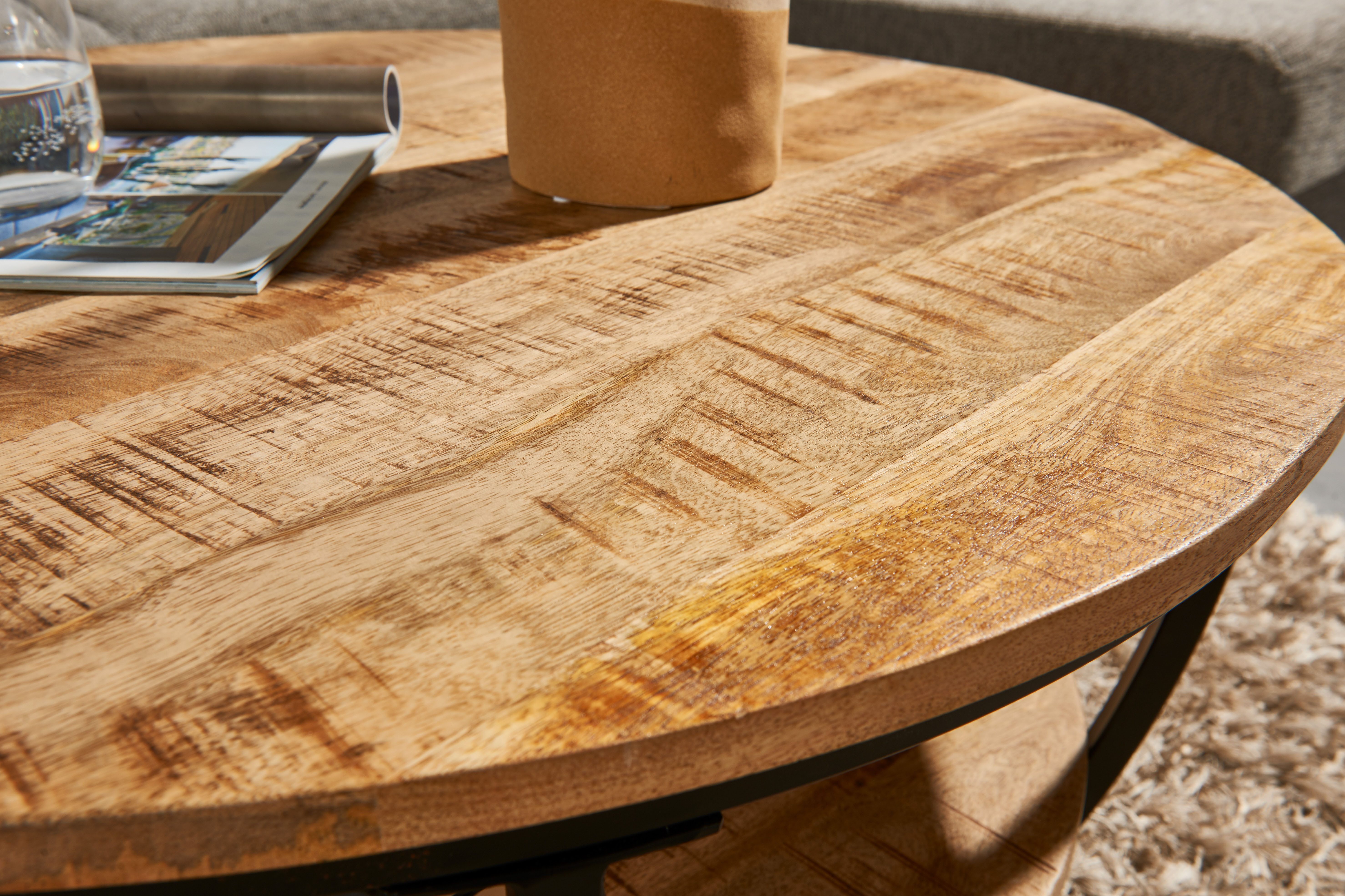 Stolkom Salontafel Jambi, TOPSELLER! rond massief hout met plank