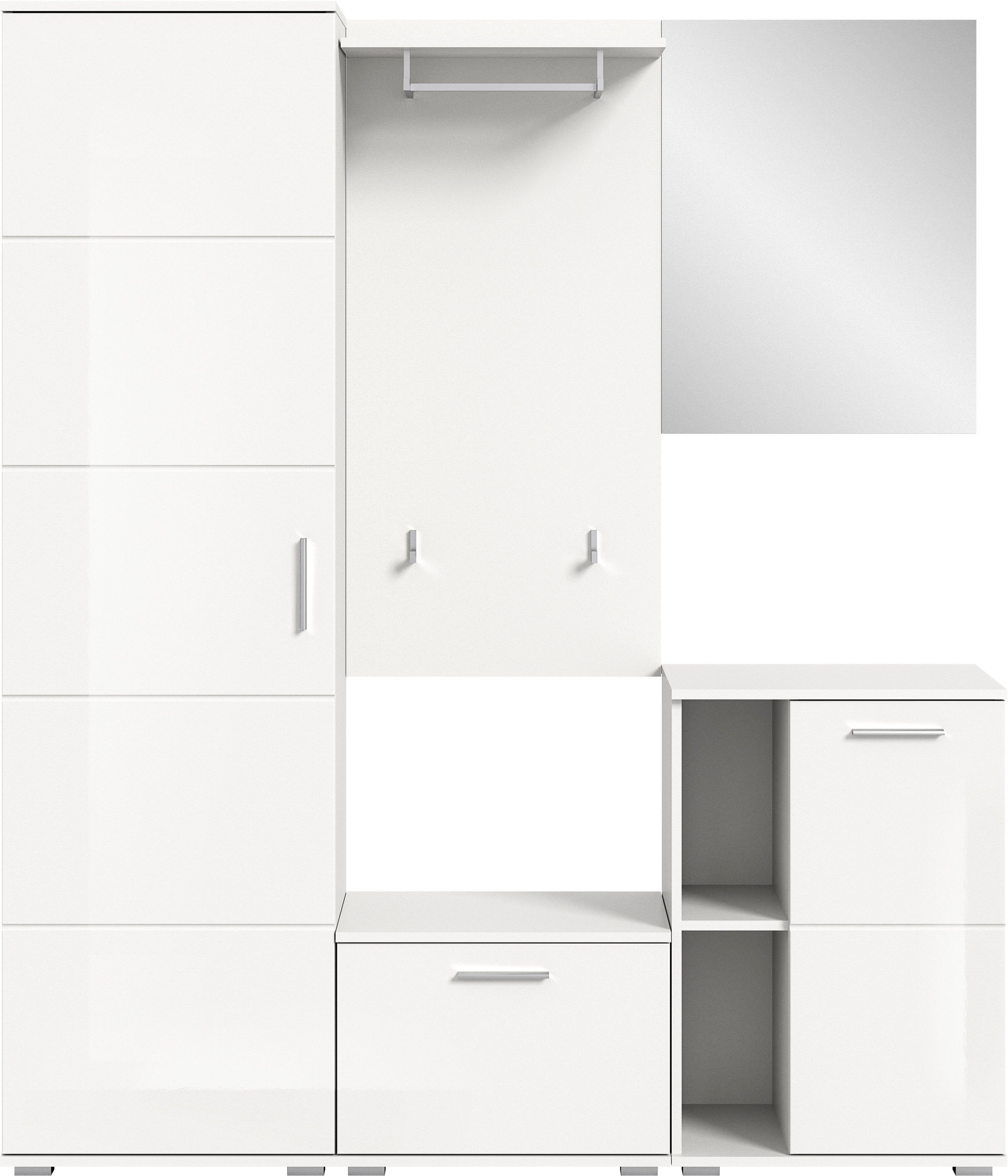 INOSIGN Halmeubelset Valge, Breedte 165 cm, 5-delig Set, bestaande uit: Garderobekast, zitbank, garderobe paneel, schoenenkast & spiegel (5-delig)