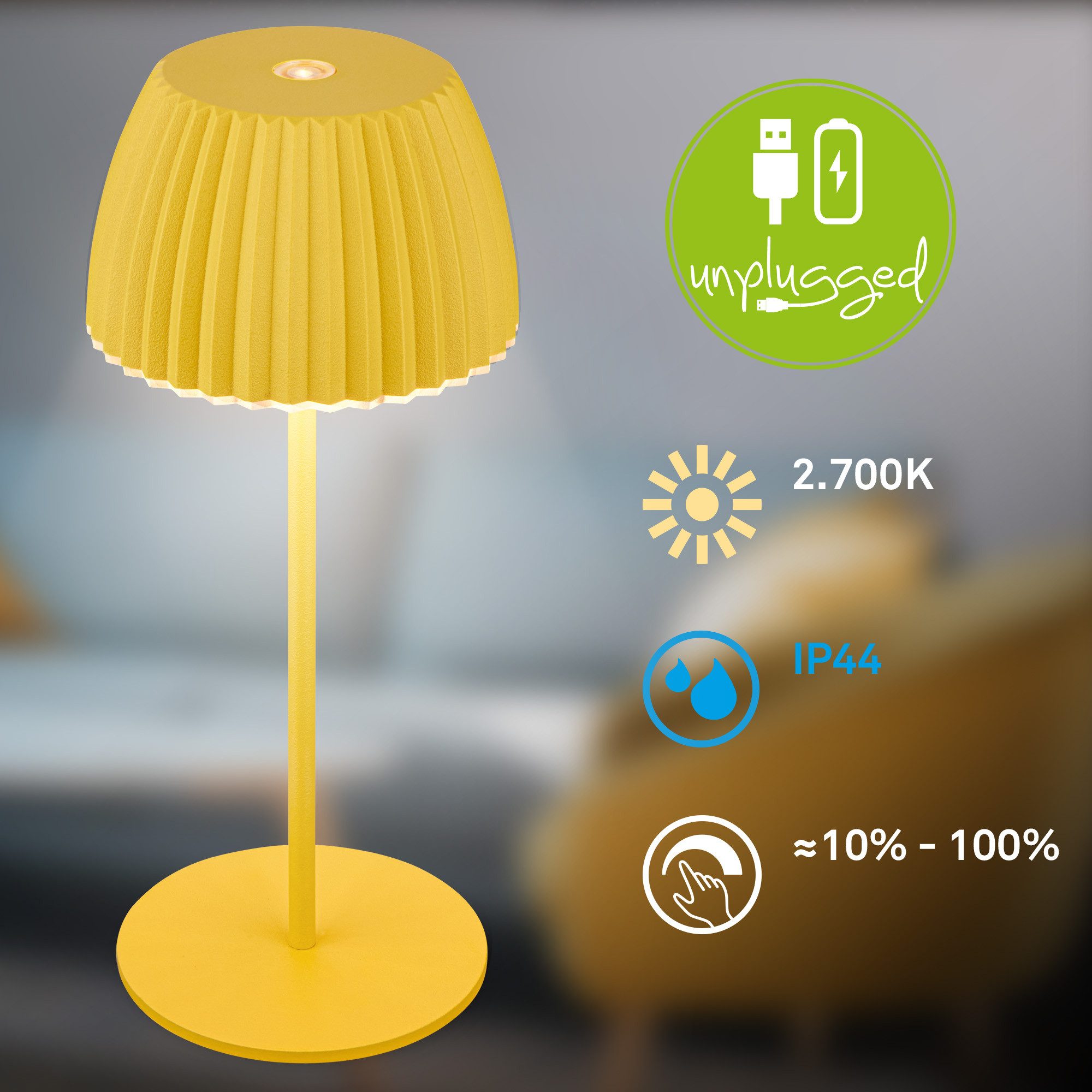 Briloner Leuchten Led-tafellamp Accu LED tafellamp, mini, geel